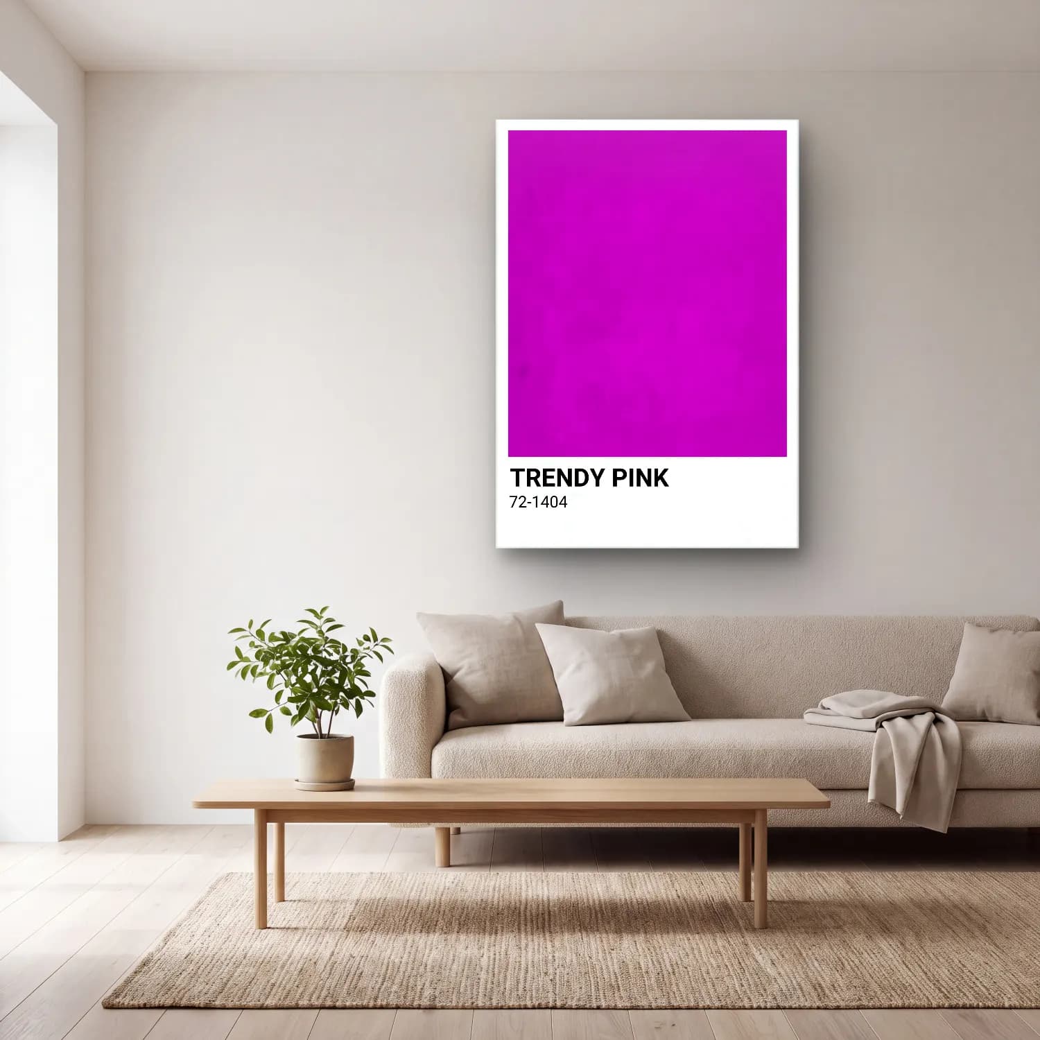 Pastel Flamingo No. 3 cam tablo — açık renk salonda