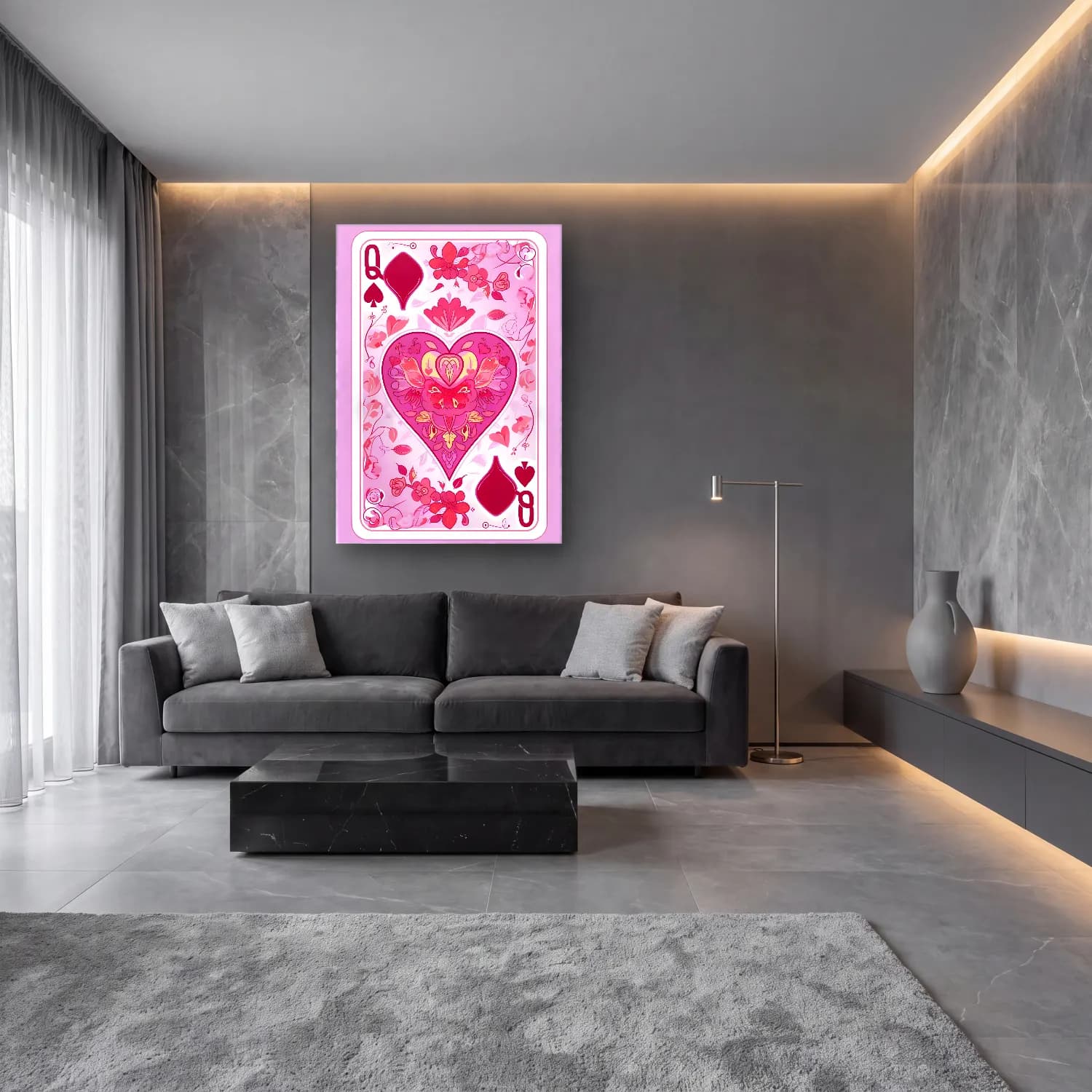 Boho Çiçek Deseni No. 93 cam tablo — lüks salon duvarında