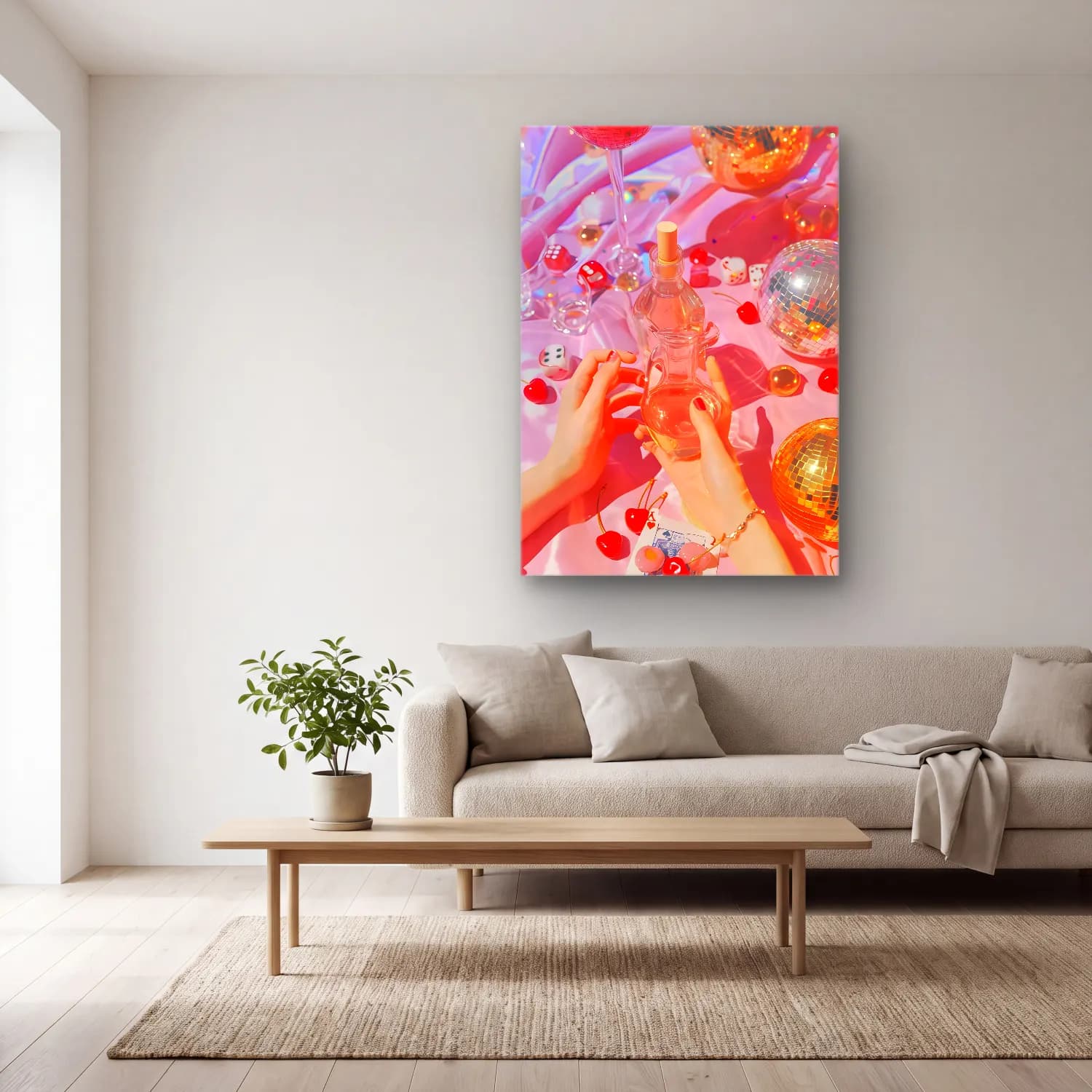 Pastel Parfüm Şişesi No. 7 cam tablo — açık renk salonda
