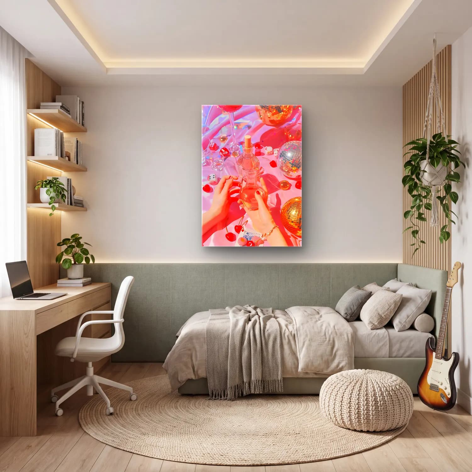 Pastel Parfüm Şişesi No. 7 cam tablo — genç odasında