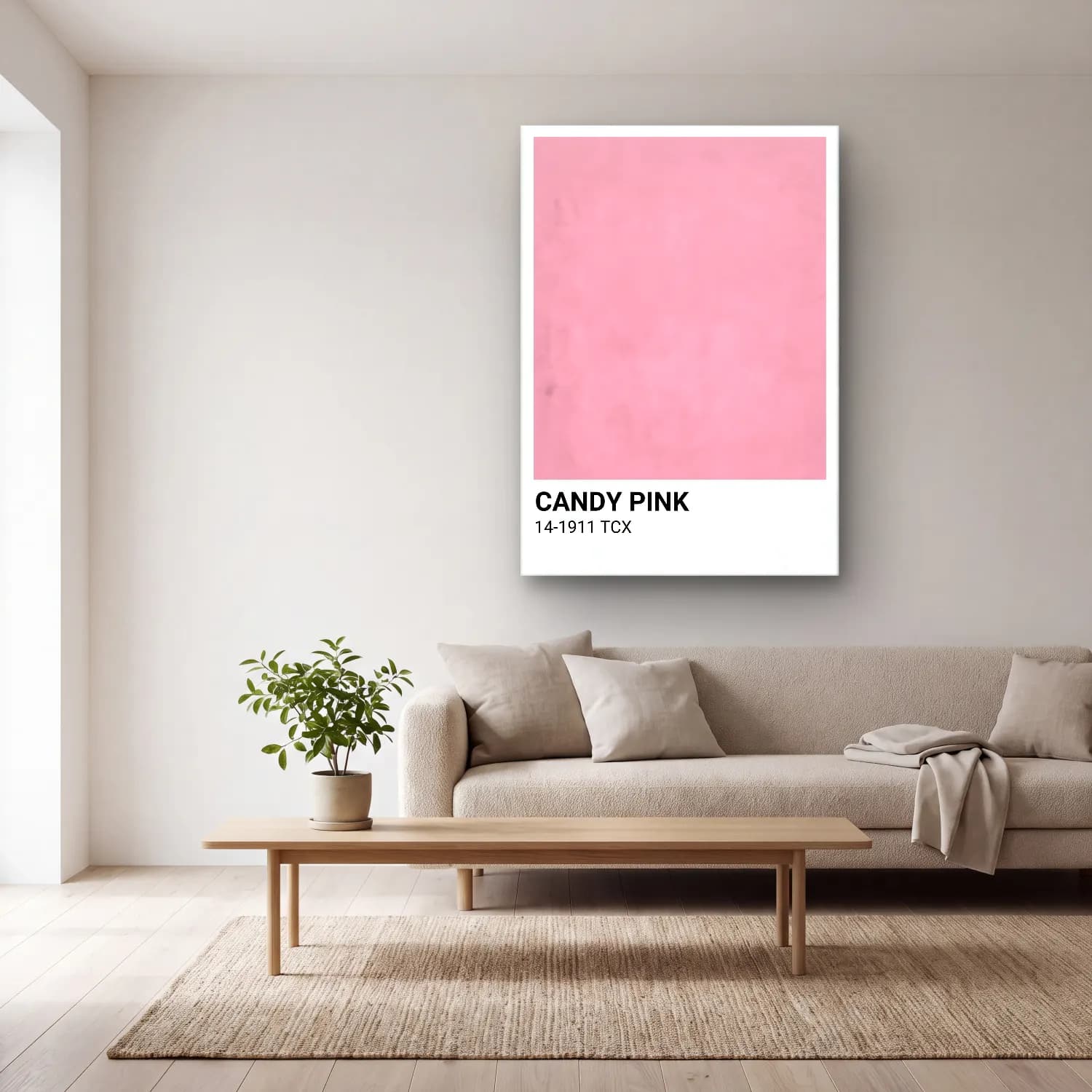 Pastel Dondurma No. 8 cam tablo — açık renk salonda