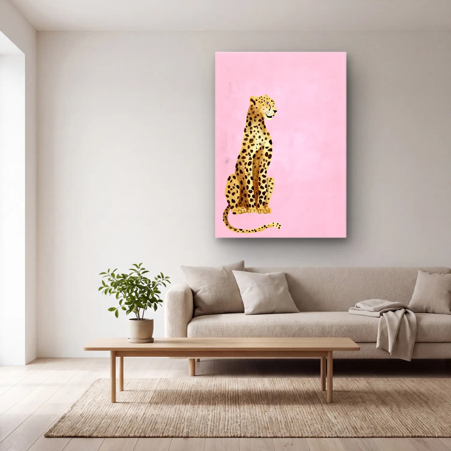 Pastel Leopar No. 24 cam tablo — açık renk salonda