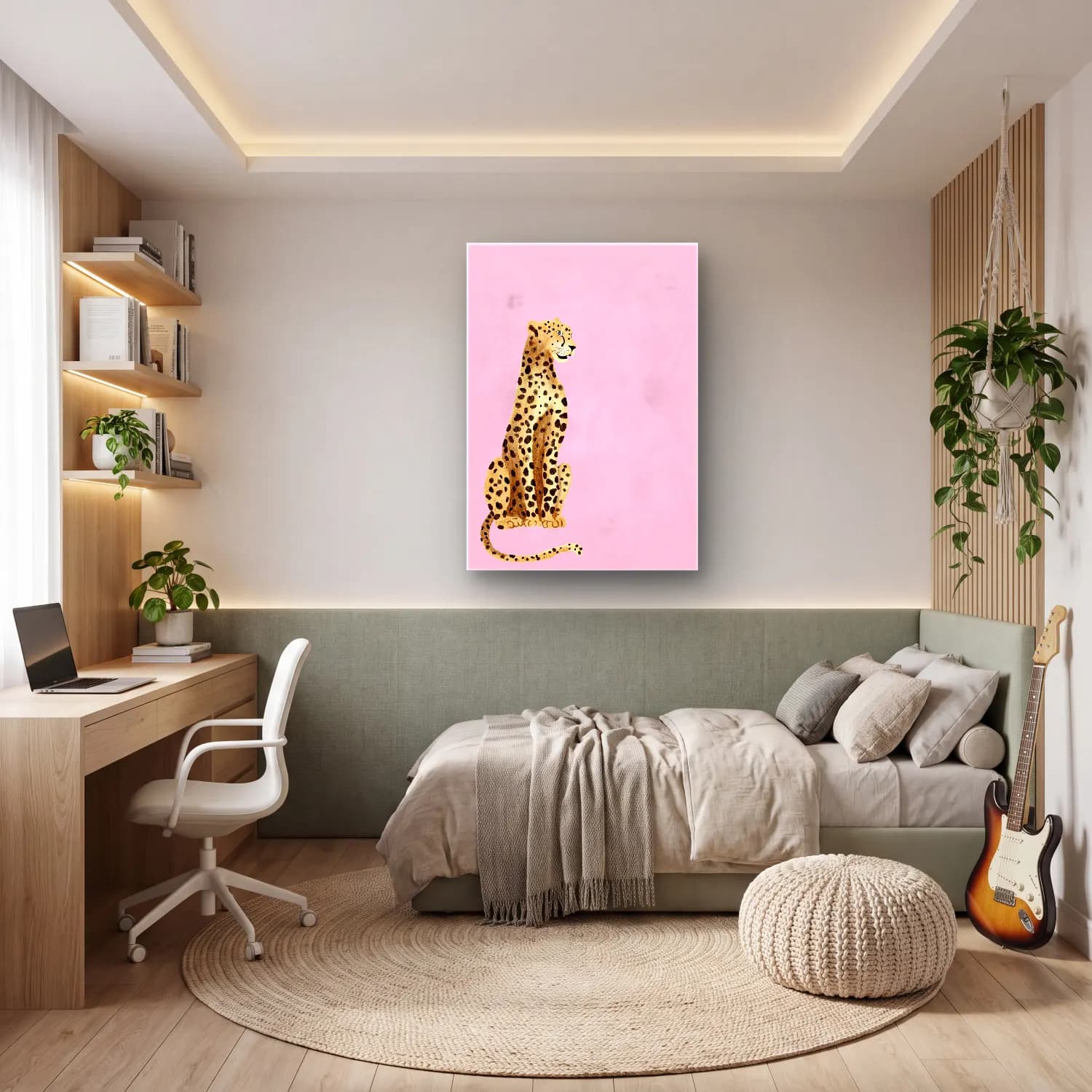 Pastel Leopar No. 24 cam tablo — genç odasında
