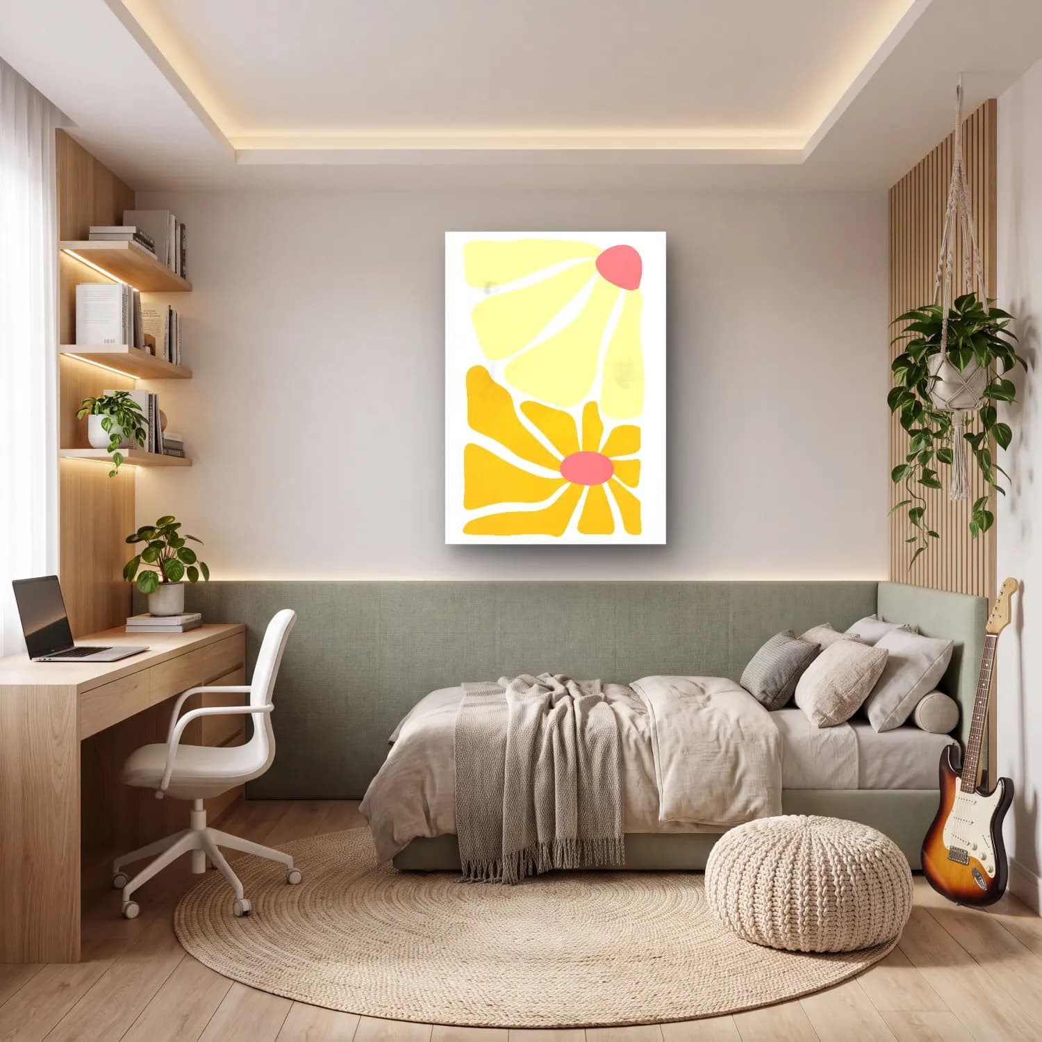 Boho Çiçek Deseni No. 94 cam tablo — genç odasında
