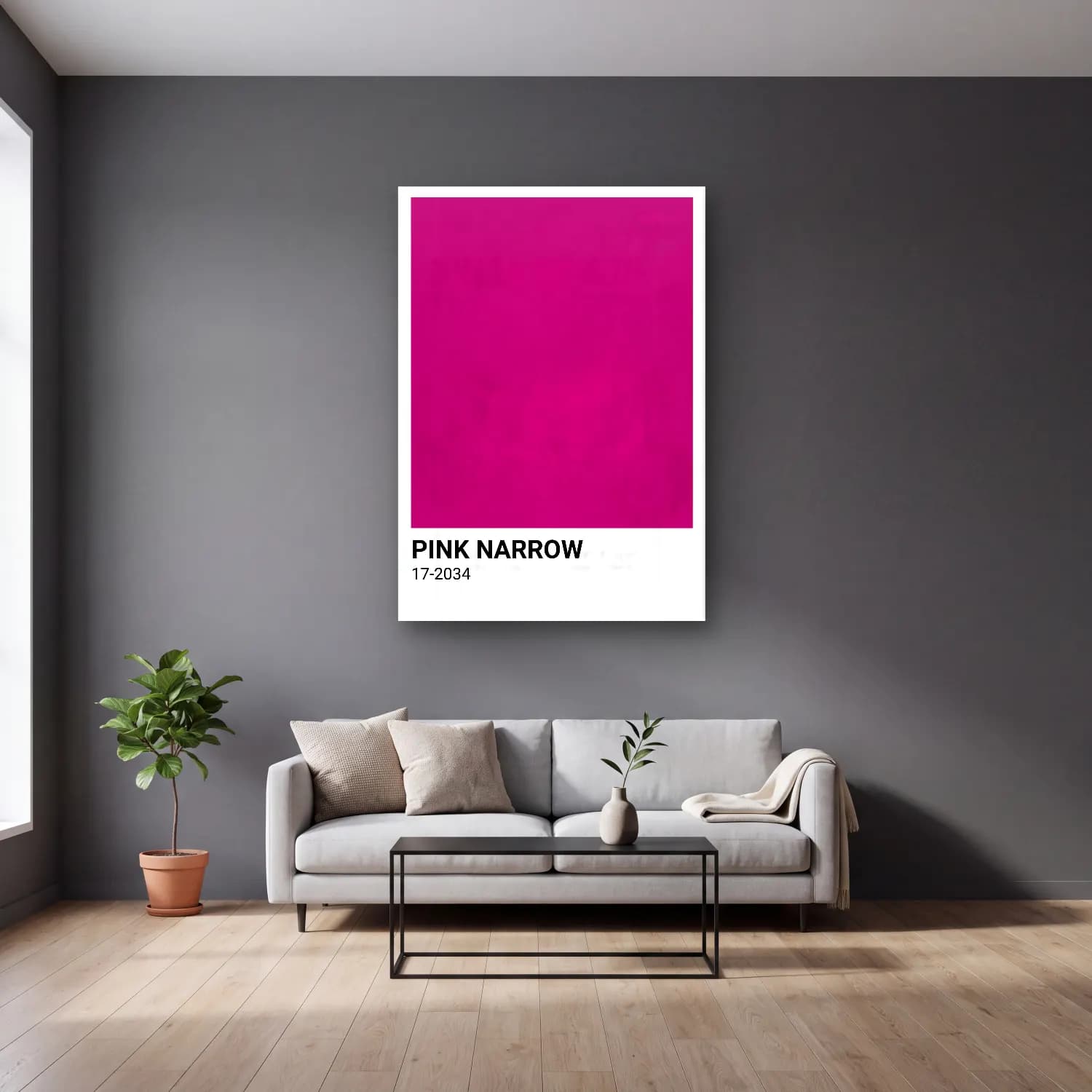 Pastel Pembe Şakayıklar No. 15 cam tablo — gri duvarlı salonda
