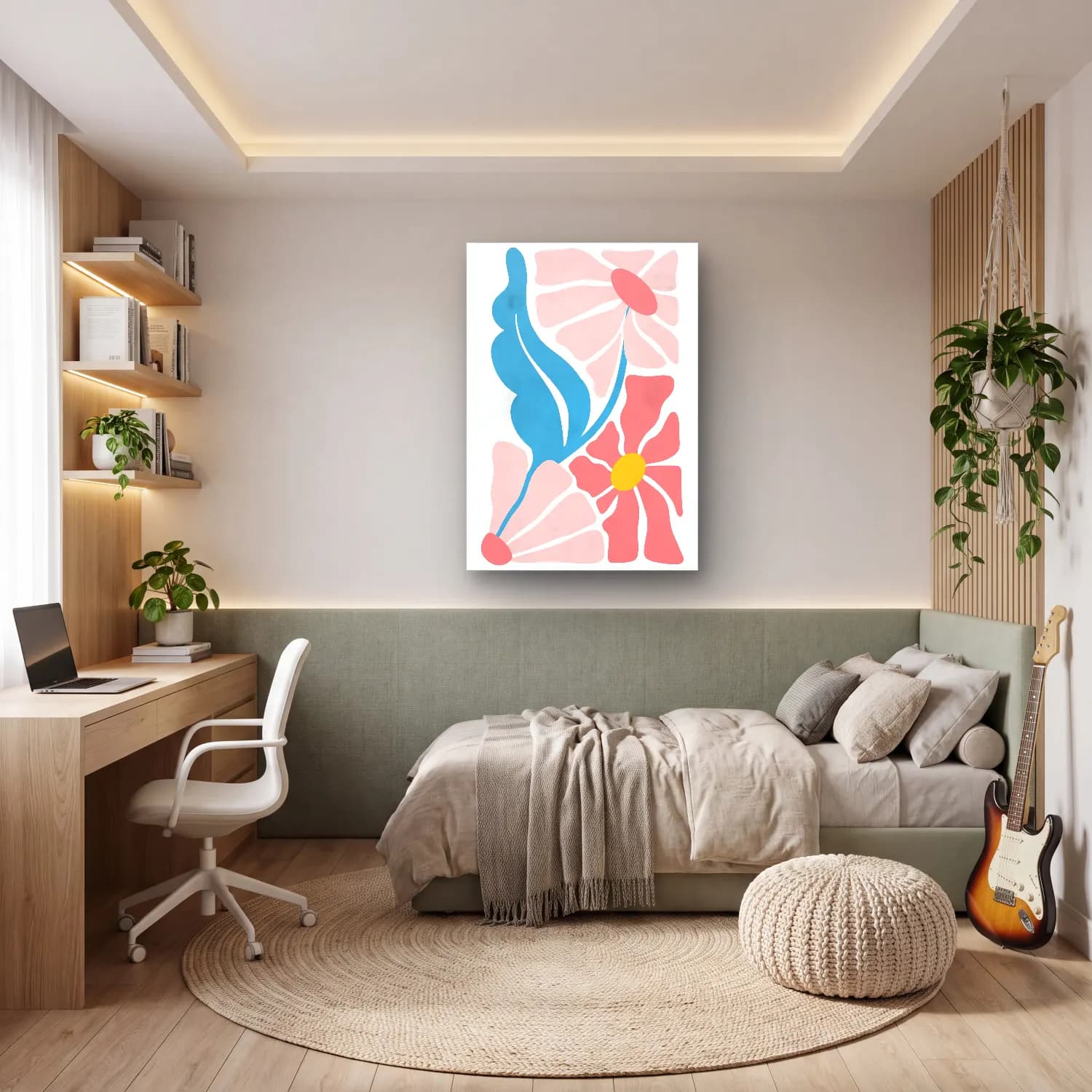 Pastel Çiçek Deseni No. 207 cam tablo — genç odasında