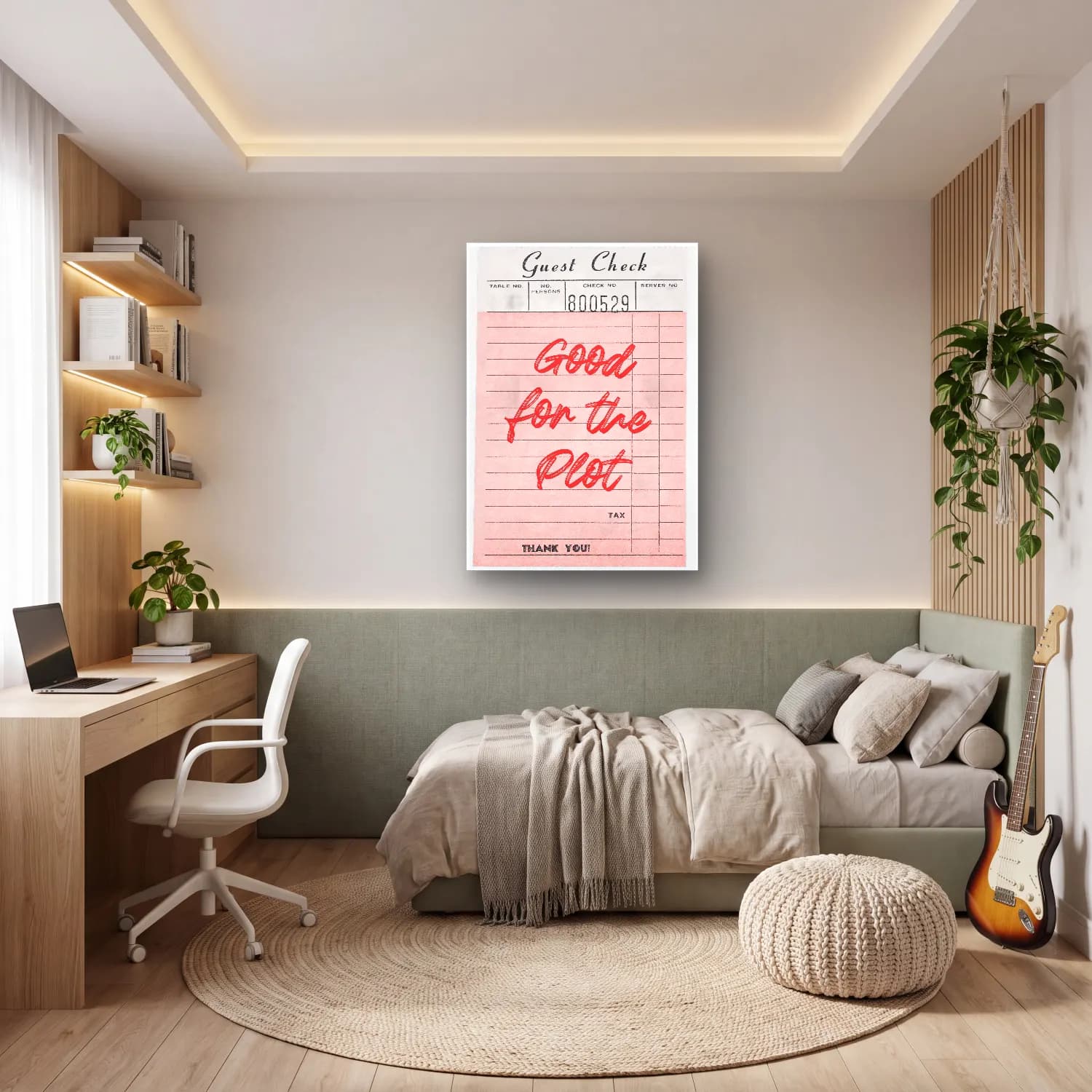 Pastel Yazılı Tasarım No. 90 cam tablo — genç odasında