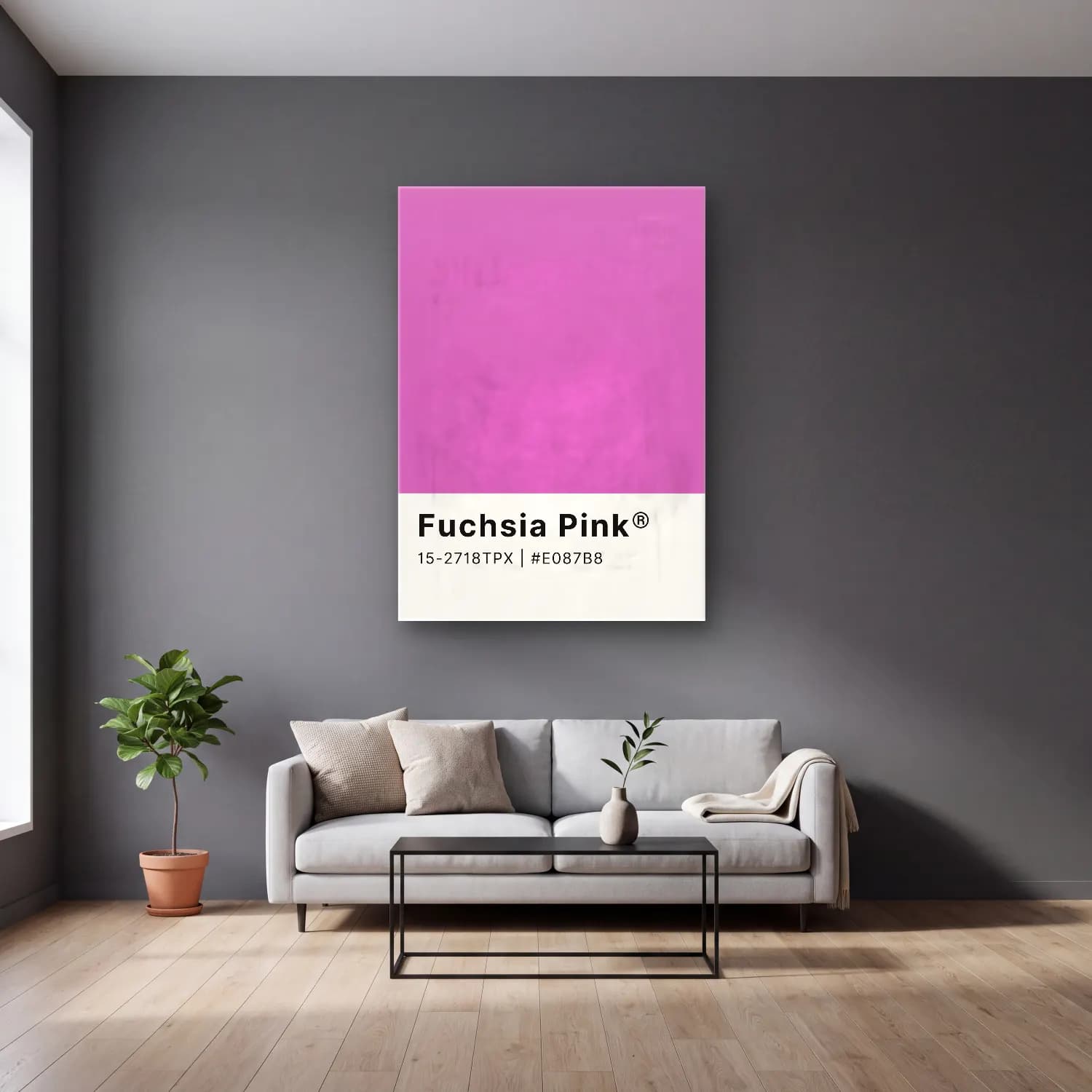 Pastel Renk Alanları No. 68 cam tablo — gri duvarlı salonda
