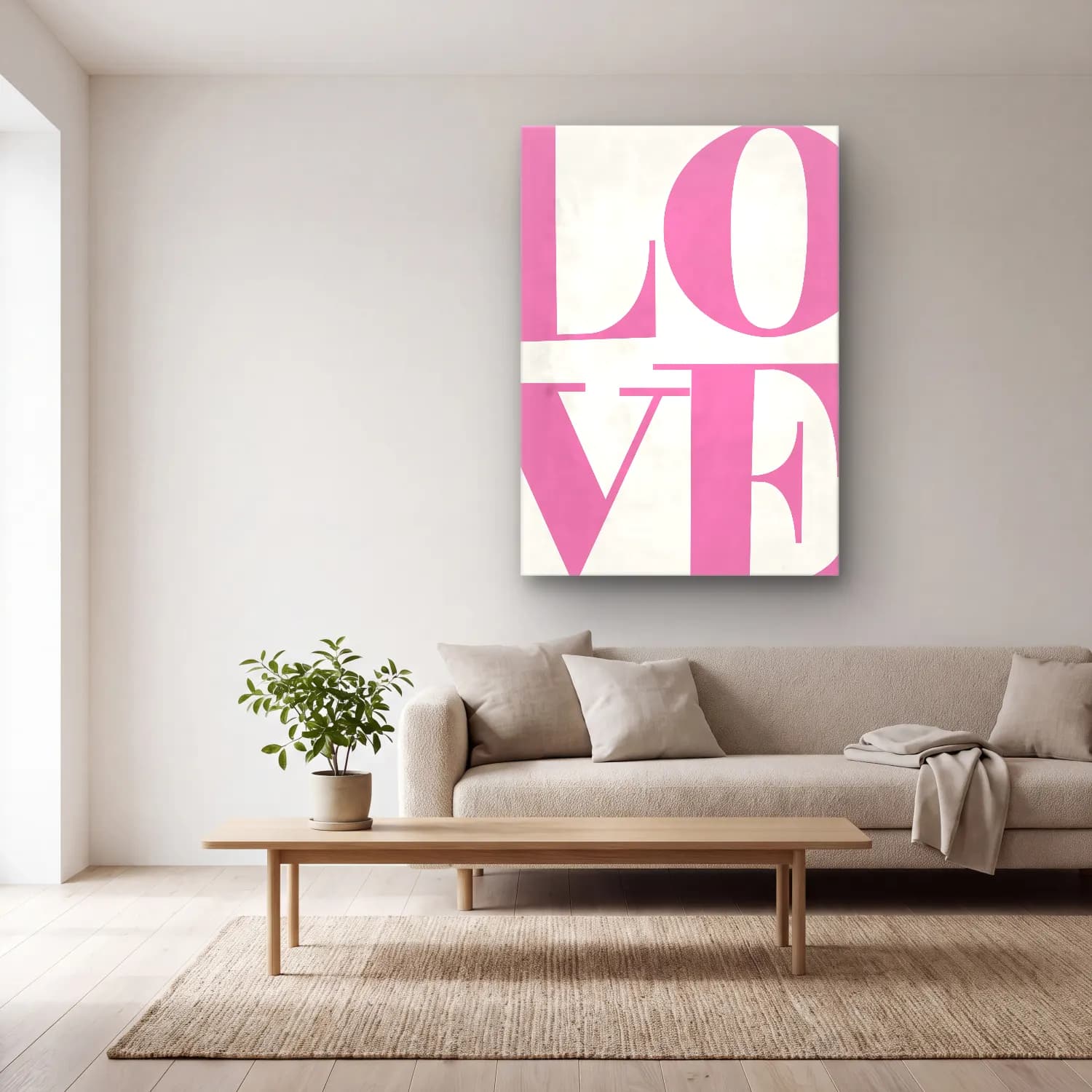 Pastel Yazılı Tasarım No. 92 cam tablo — açık renk salonda