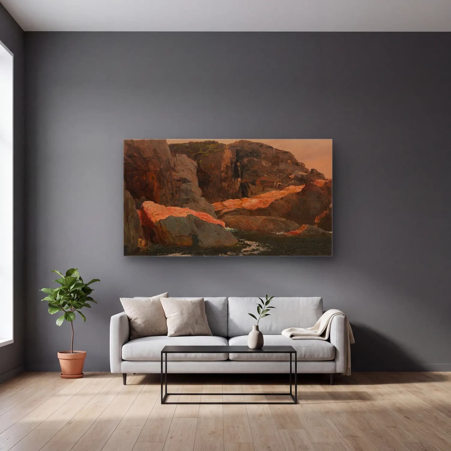 Frederic Edwin Church – Laborador, Big Island, Battle Harbor cam tablo — gri duvarlı salonda