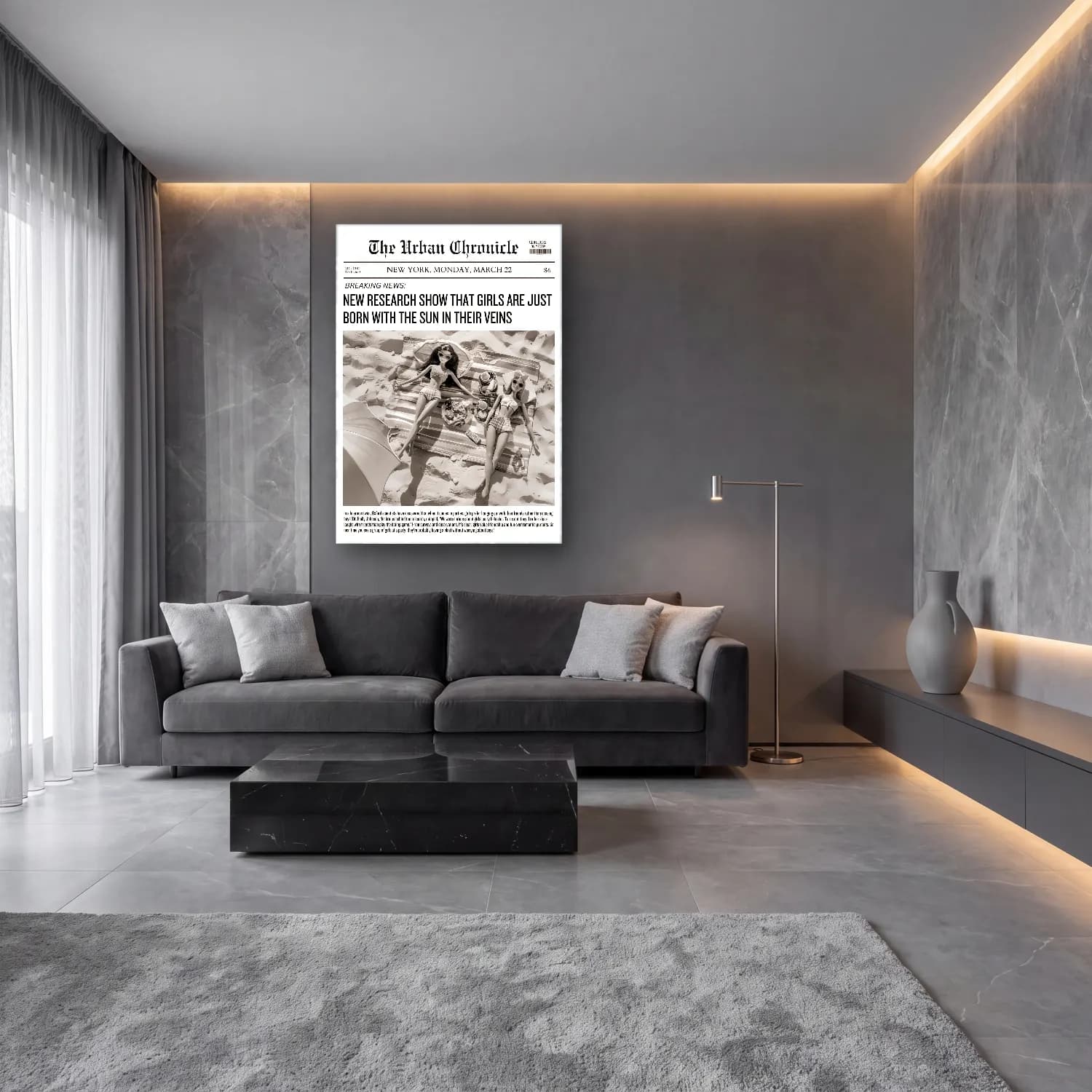 Bauhaus Plaj Şemsiyeleri cam tablo — lüks salon duvarında