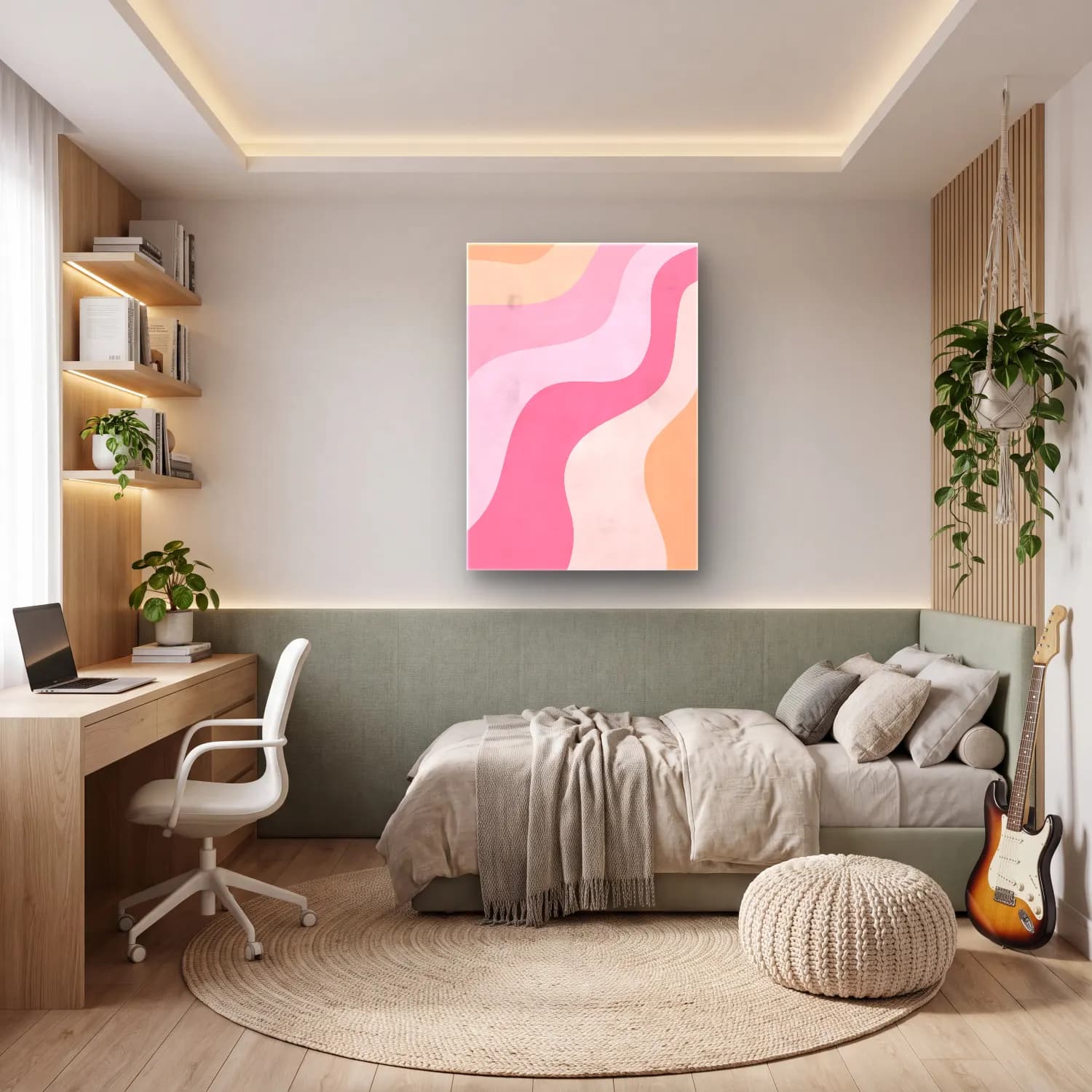 Pastel Dalgalı Çizgiler No. 4 cam tablo — genç odasında