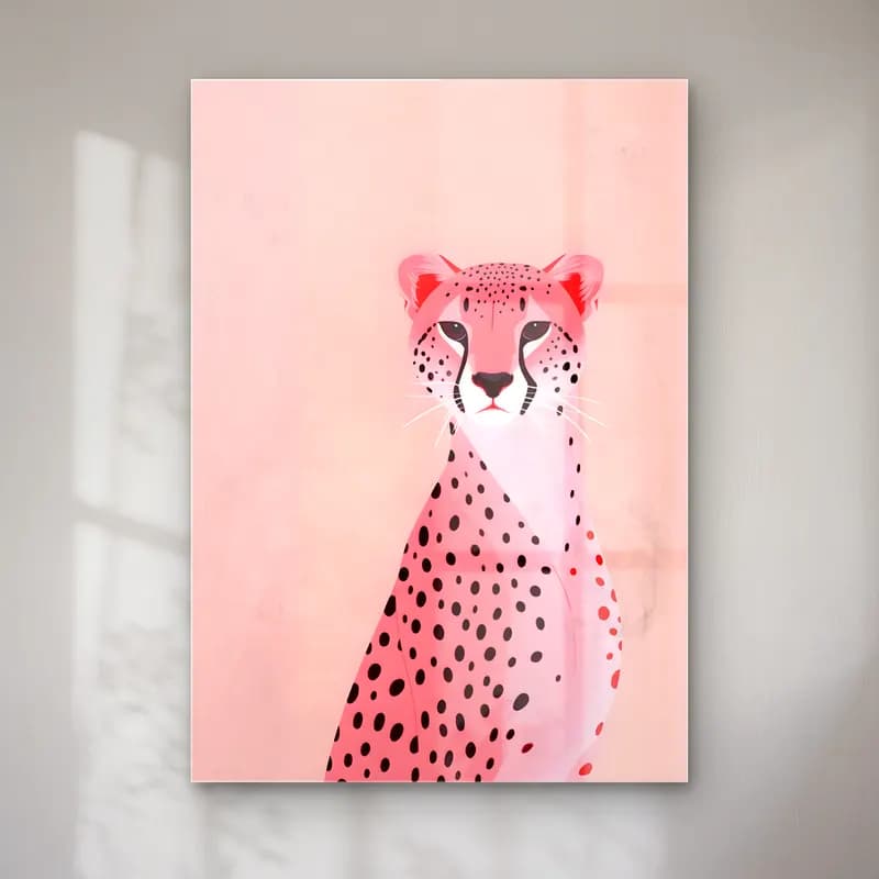 Sevimli İllüstrasyon Leopar – Pembe Tonlar cam tablo — Sevimli İllüstrasyon Leopar – Pembe Tonlar — sevimli i̇llüstrasyon leopar