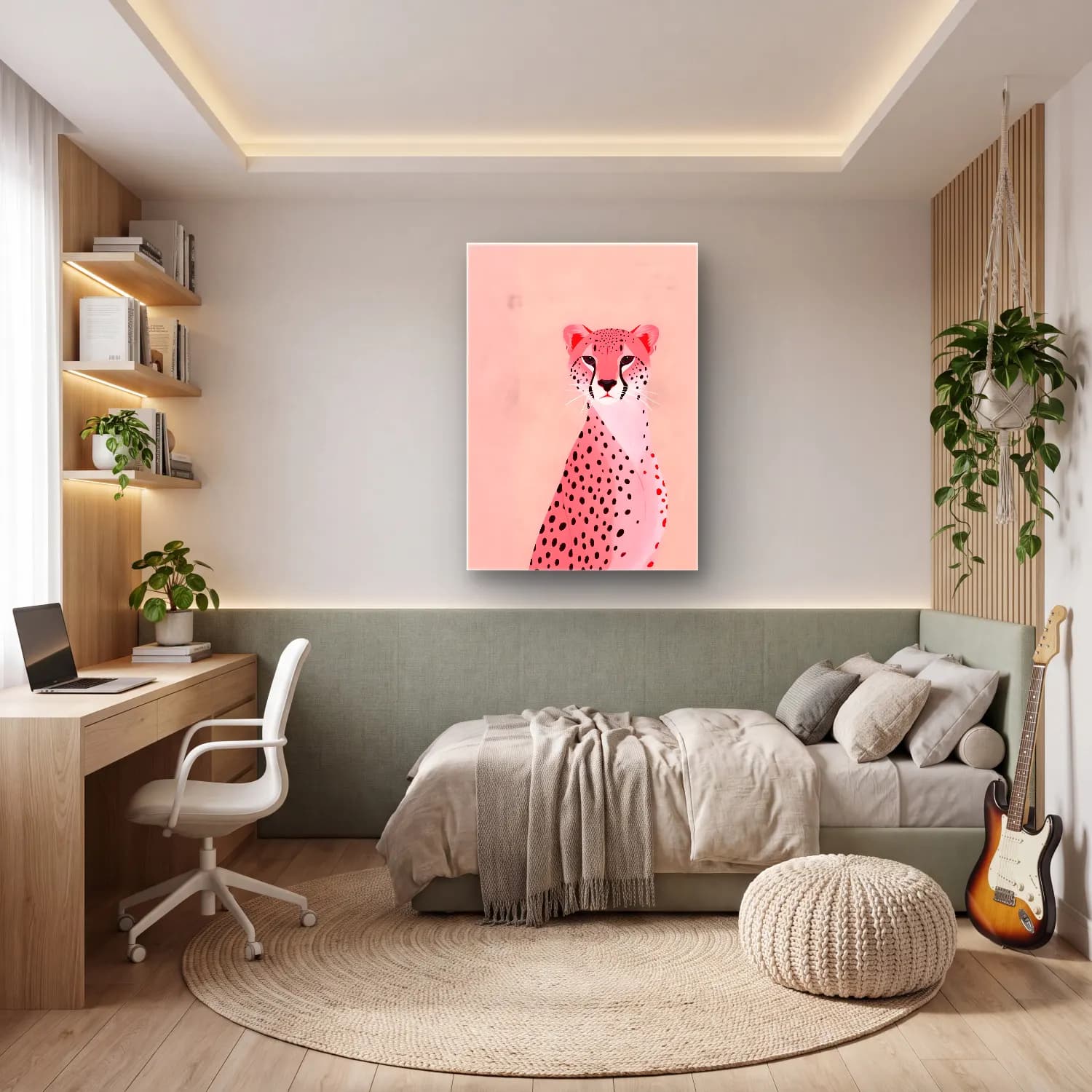 Sevimli İllüstrasyon Leopar – Pembe Tonlar cam tablo — genç odasında