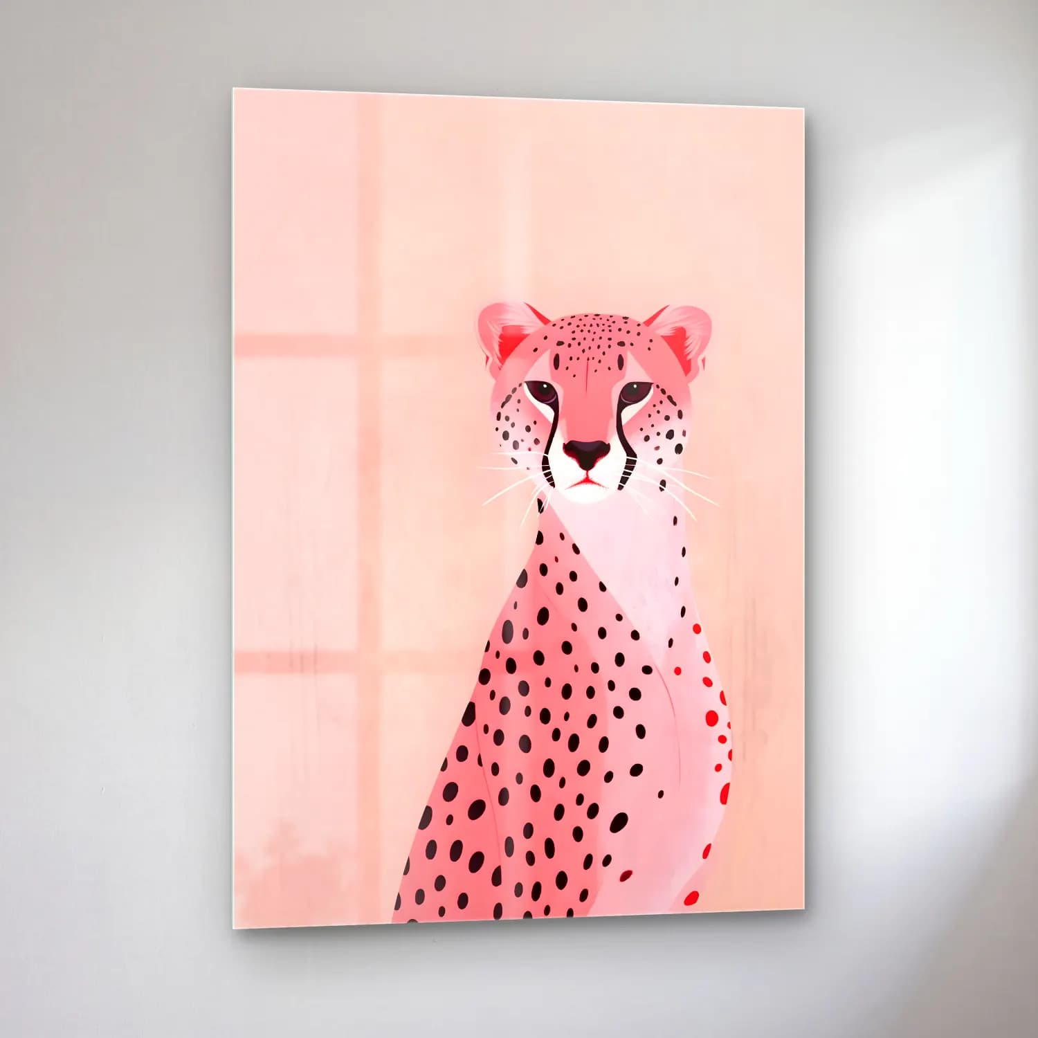 Sevimli İllüstrasyon Leopar – Pembe Tonlar cam tablo — sol açıdan görünüm