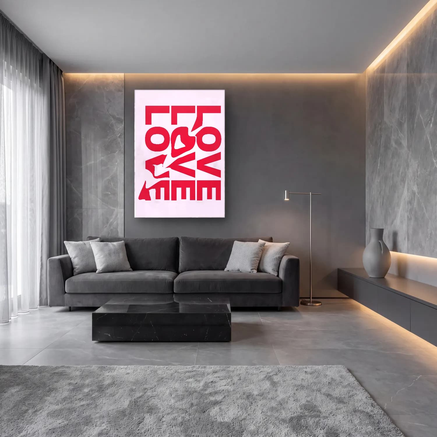 Bauhaus Yazılı Tasarım No. 23 cam tablo — lüks salon duvarında