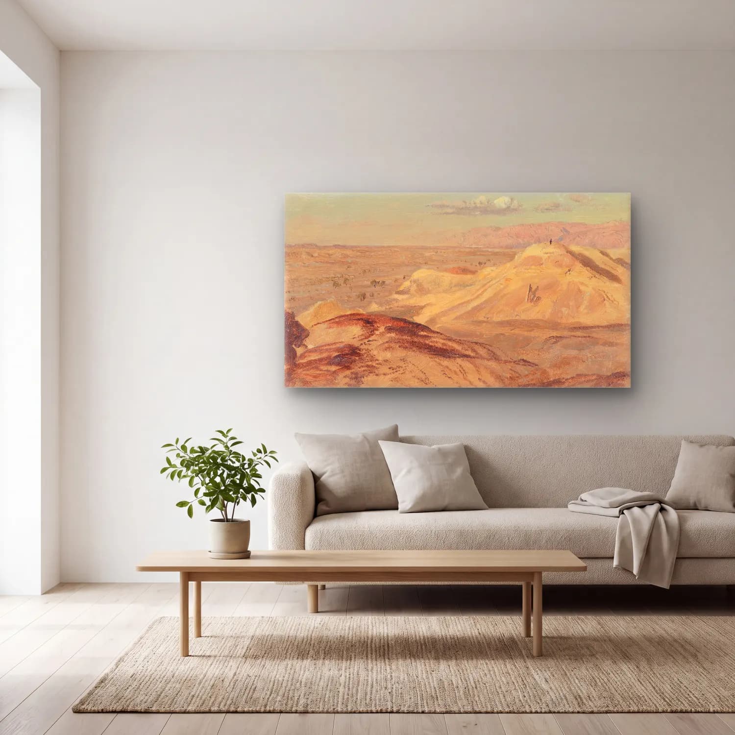 Frederic Edwin Church – Landscape near Petra cam tablo — açık renk salonda