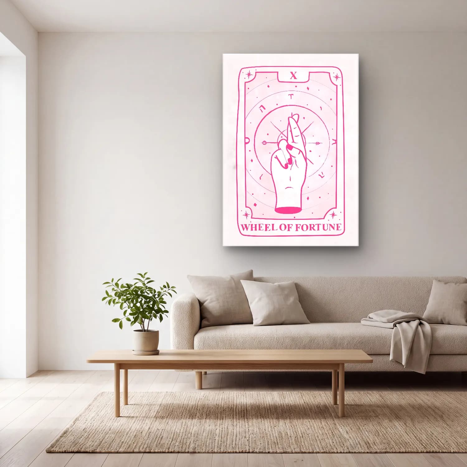 Pastel Eller No. 4 cam tablo — açık renk salonda