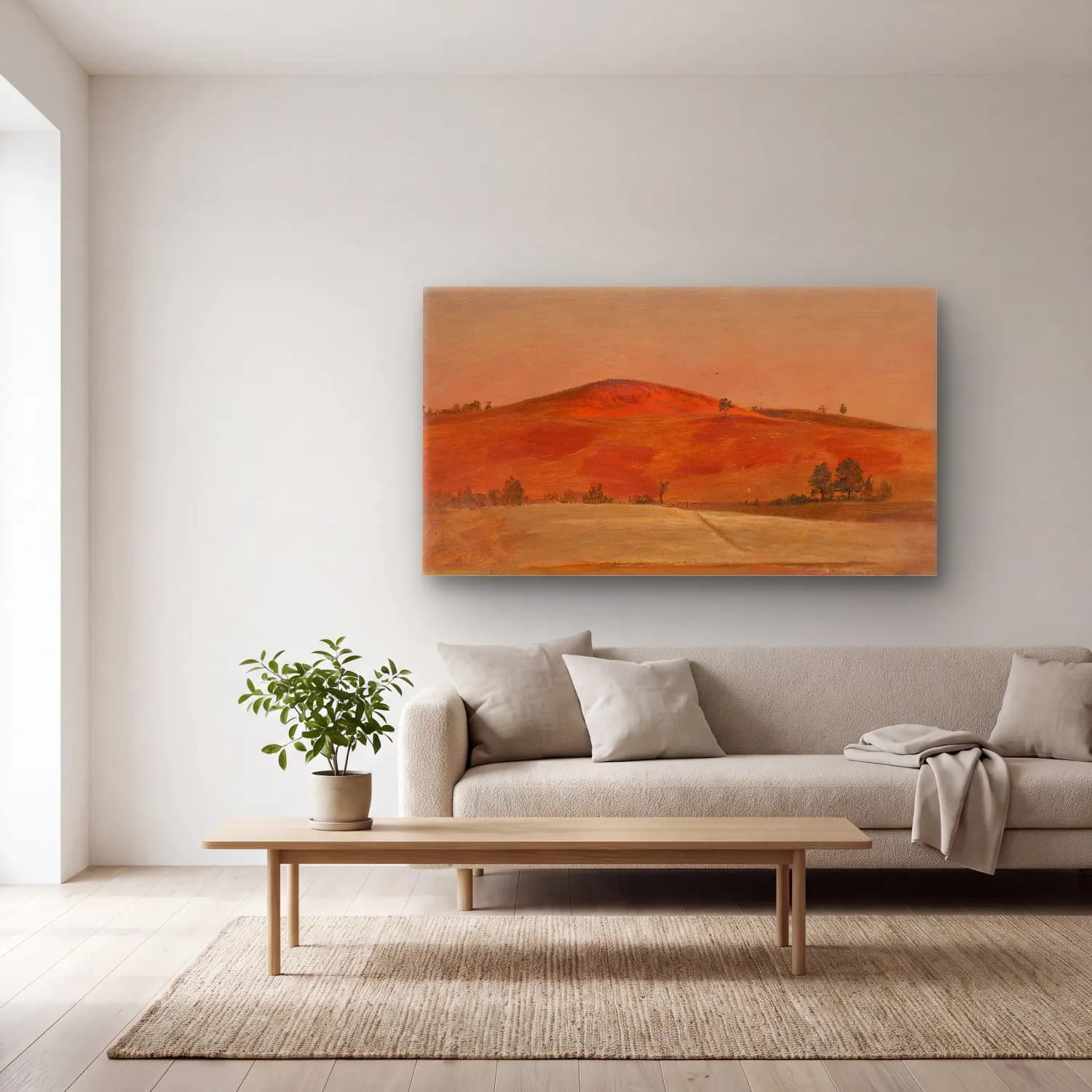Frederic Edwin Church – Landscape with Low Hill and Fields cam tablo — açık renk salonda