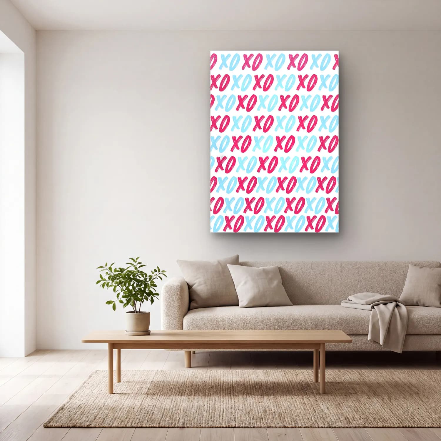 Pastel Dama Deseni No. 17 cam tablo — açık renk salonda