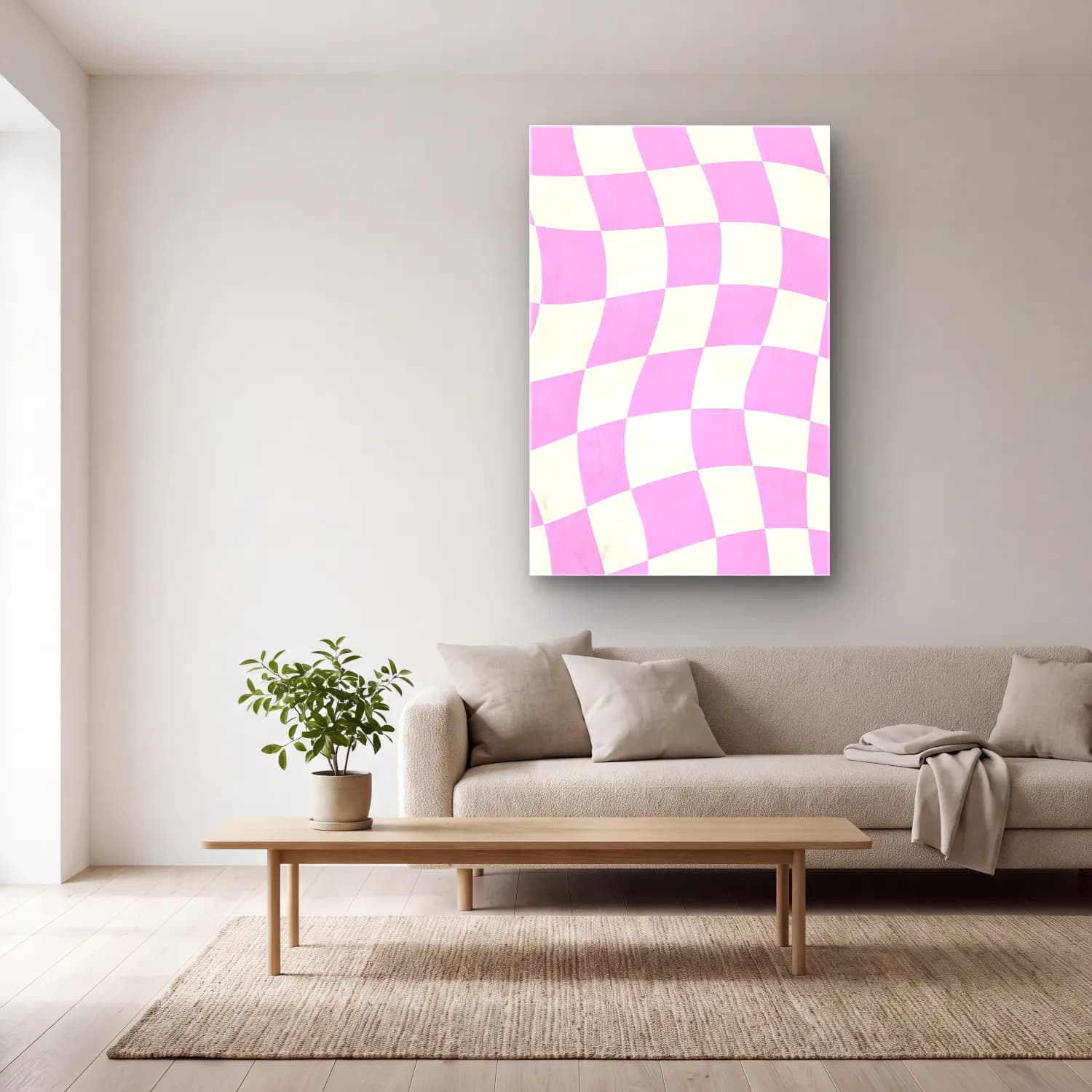 RETRO - TRENDY – Dama Deseni – Pembe Tonlar cam tablo — açık renk salonda