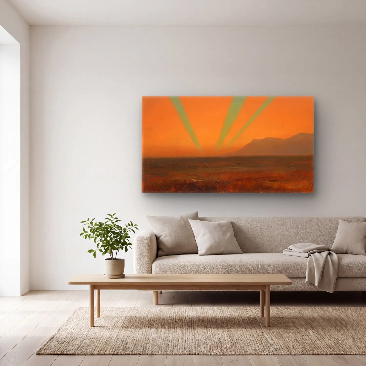 Frederic Edwin Church – Landscape with Sunset cam tablo — açık renk salonda