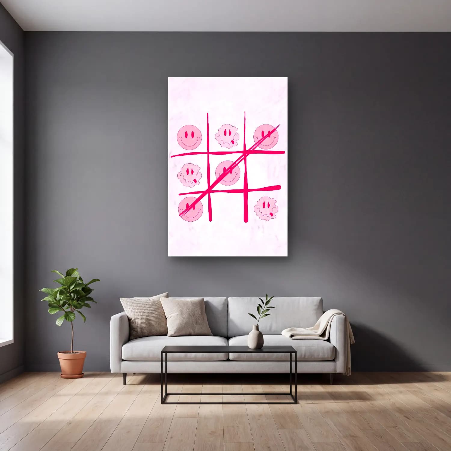 RETRO - TRENDY – Dama Deseni No. 5 cam tablo — gri duvarlı salonda