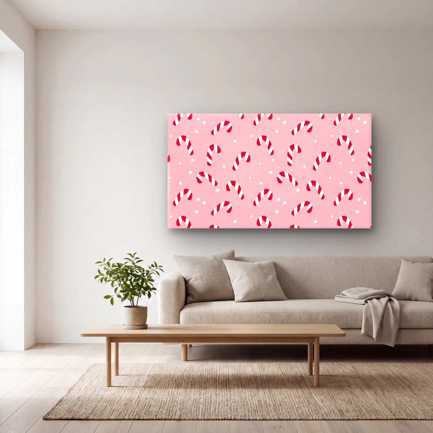 Pastel Yılbaşı Süsleri No. 26 cam tablo — açık renk salonda