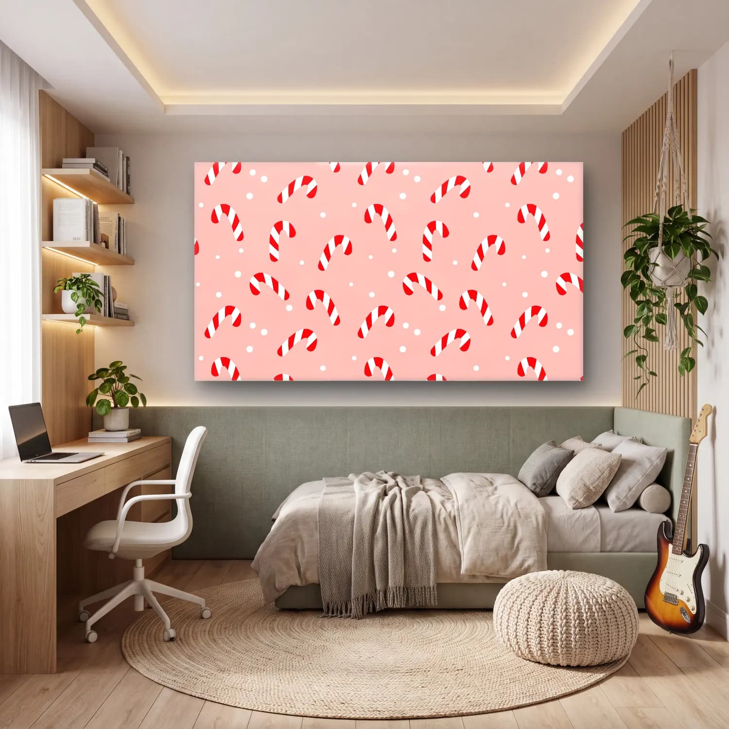 Pastel Yılbaşı Süsleri No. 26 cam tablo — genç odasında