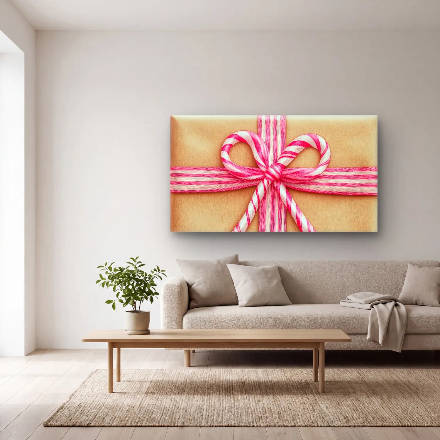 Pastel Fiyonk No. 34 cam tablo — açık renk salonda