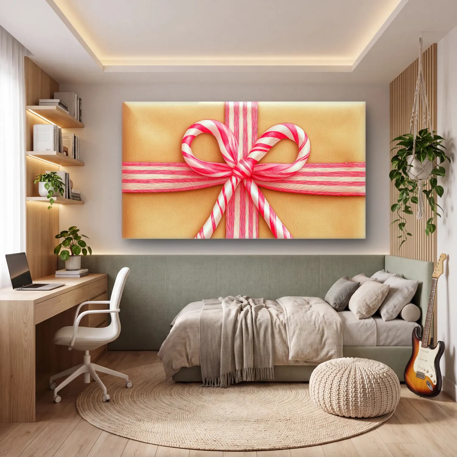 Pastel Fiyonk No. 34 cam tablo — genç odasında