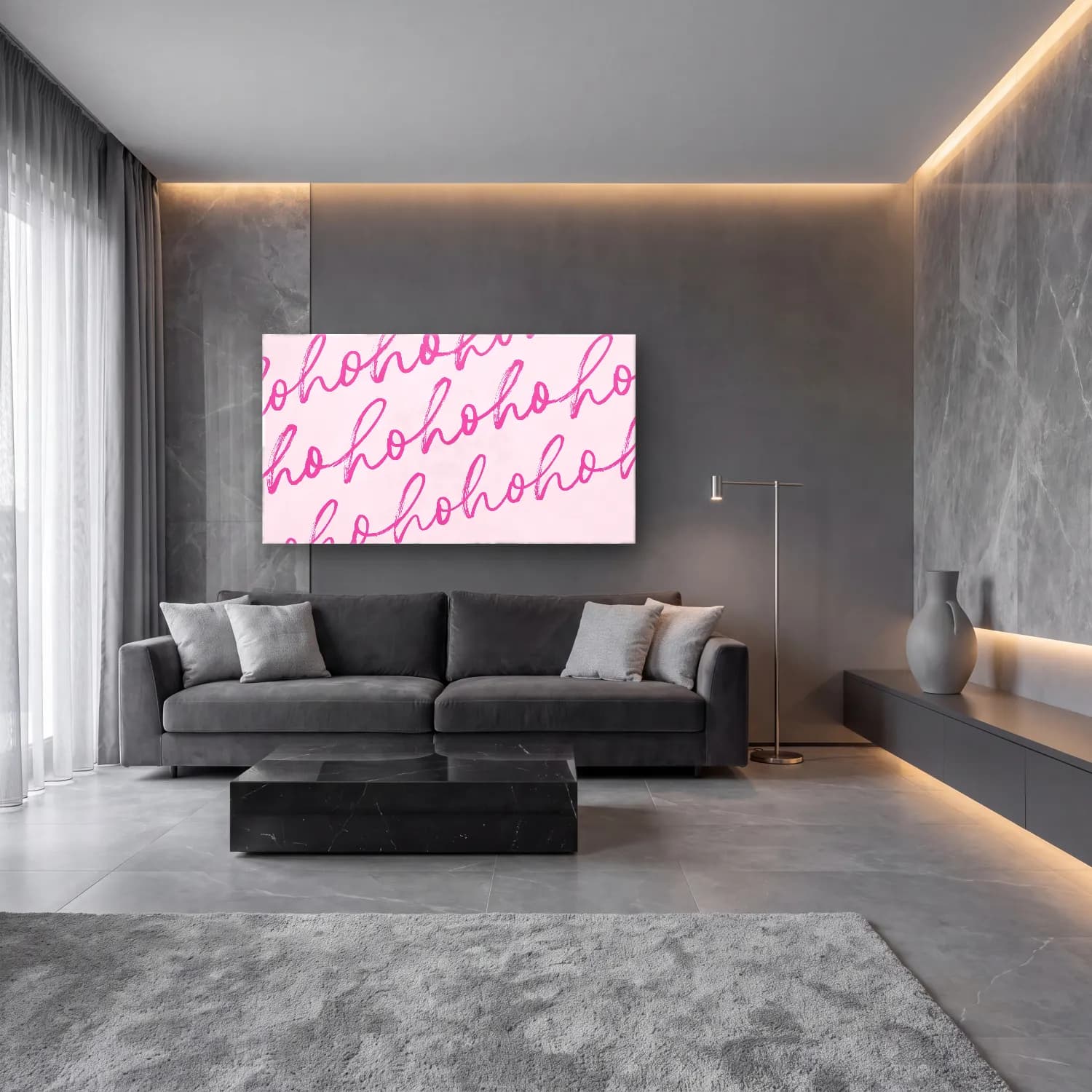 Pastel Yazılı Tasarım No. 73 cam tablo — lüks salon duvarında