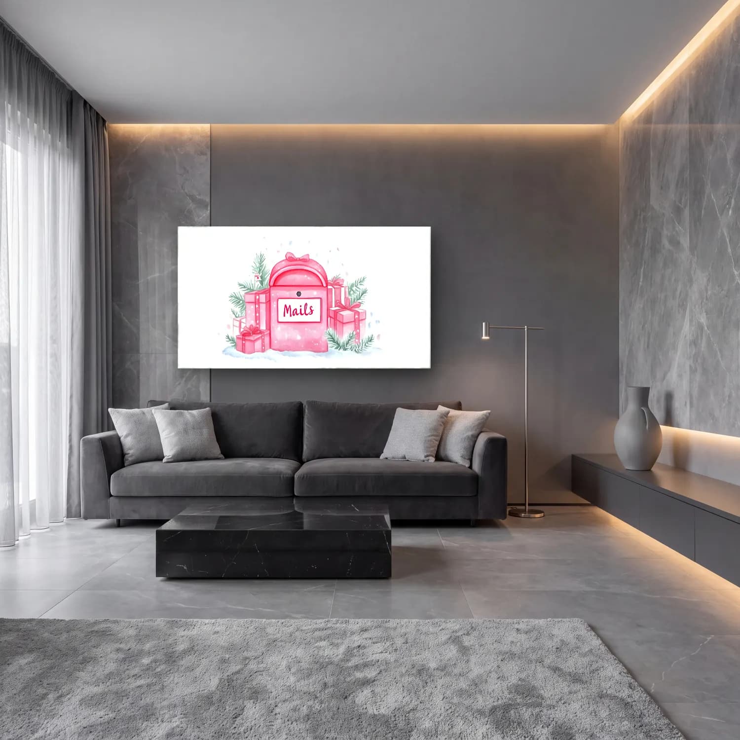 Sevimli İllüstrasyon Hediye Paketleri – Pembe Tonlar cam tablo — lüks salon duvarında