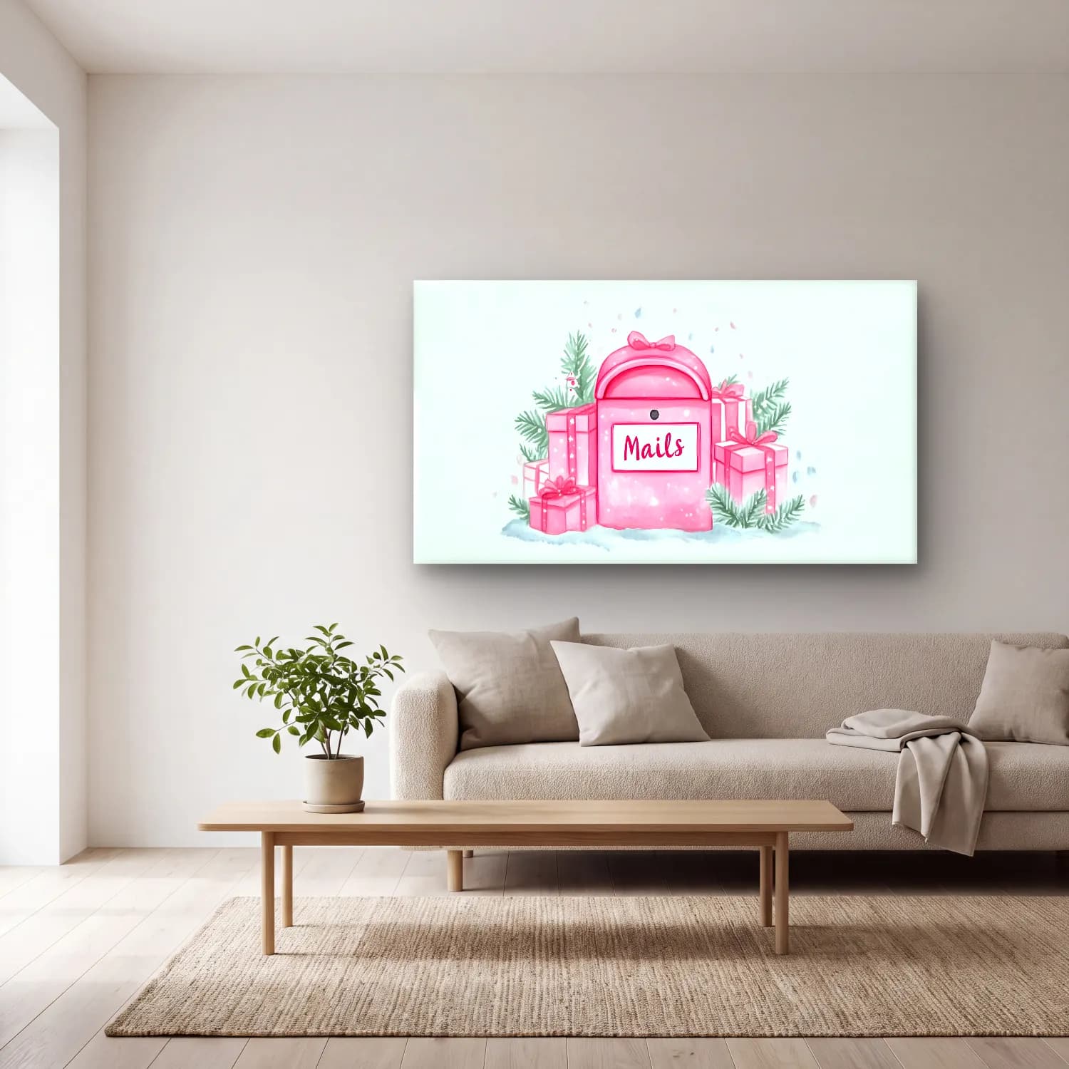 Sevimli İllüstrasyon Hediye Paketleri – Pembe Tonlar cam tablo — açık renk salonda