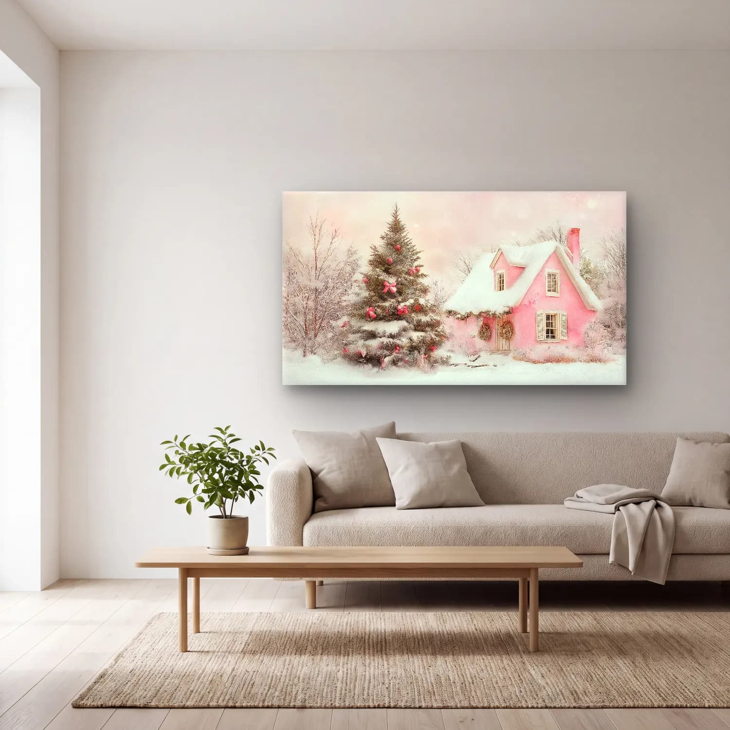 Pastel Yılbaşı Ağacı No. 22 cam tablo — açık renk salonda