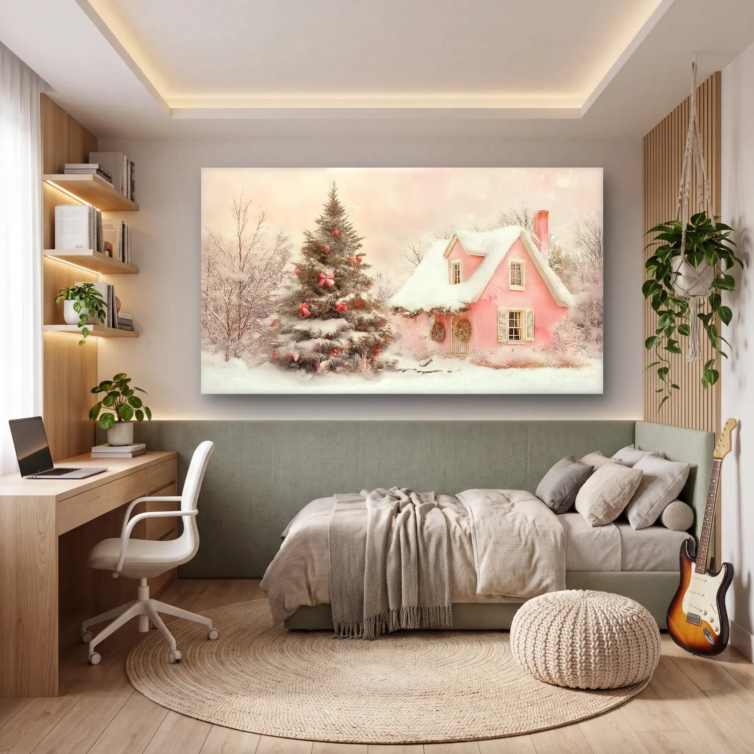 Pastel Yılbaşı Ağacı No. 22 cam tablo — genç odasında