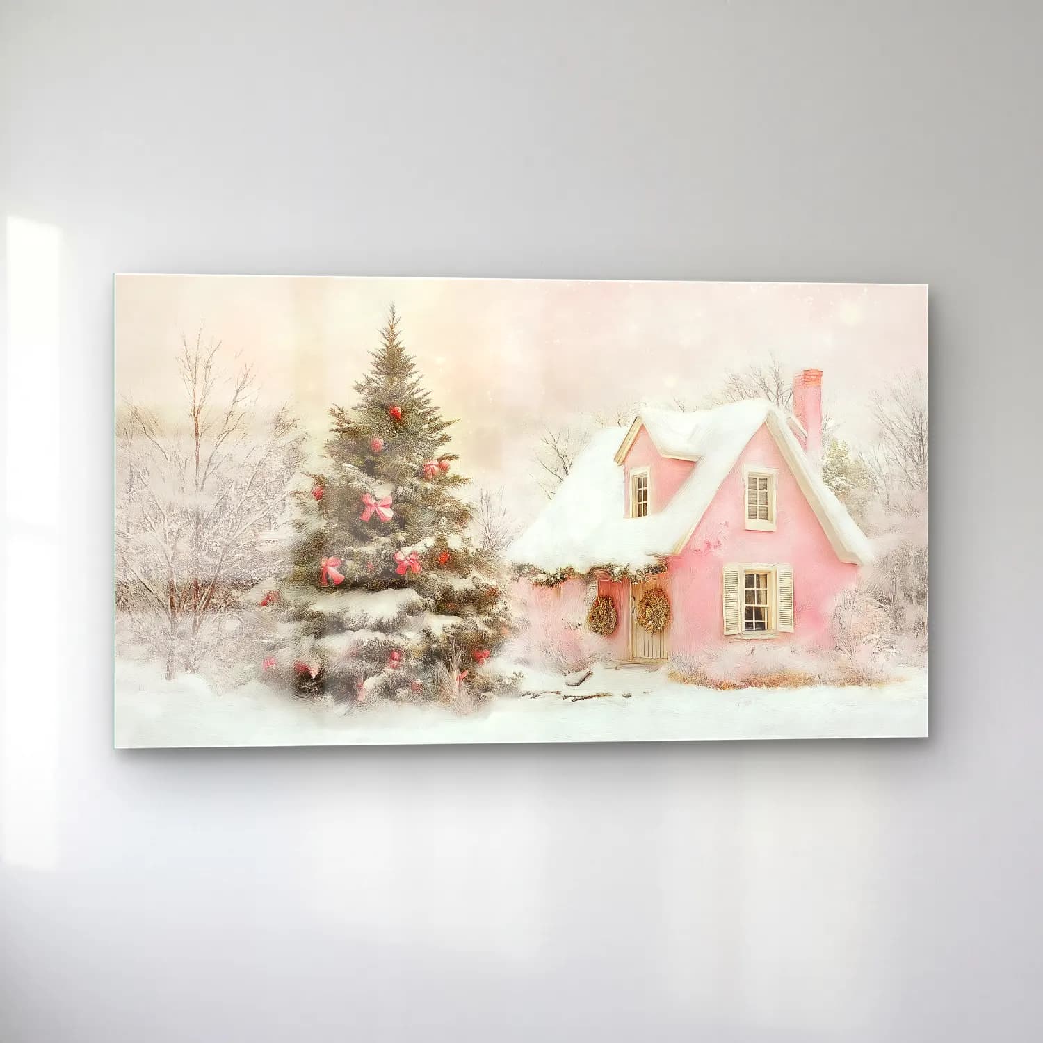 Pastel Yılbaşı Ağacı No. 22 cam tablo — sol açıdan görünüm