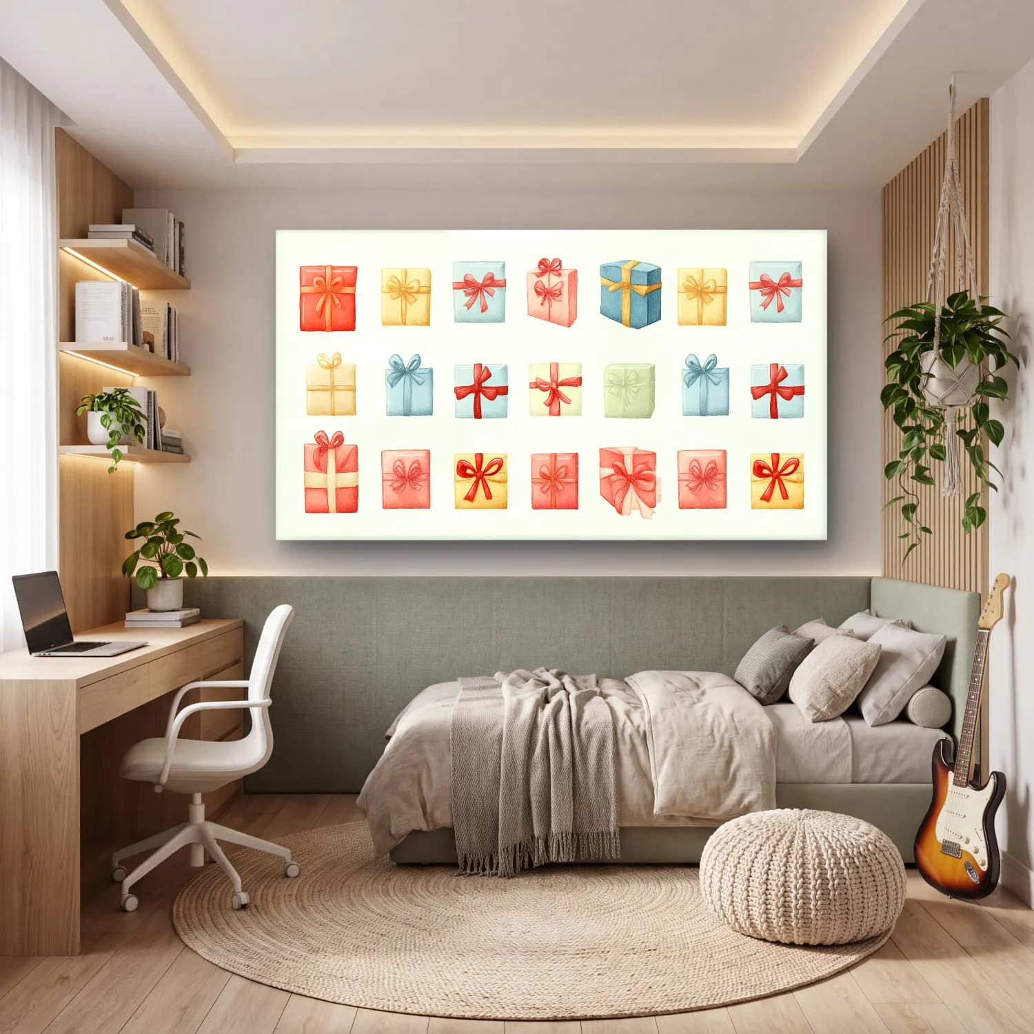 Pastel Hediye Paketleri – Pastel Tonlar cam tablo — genç odasında