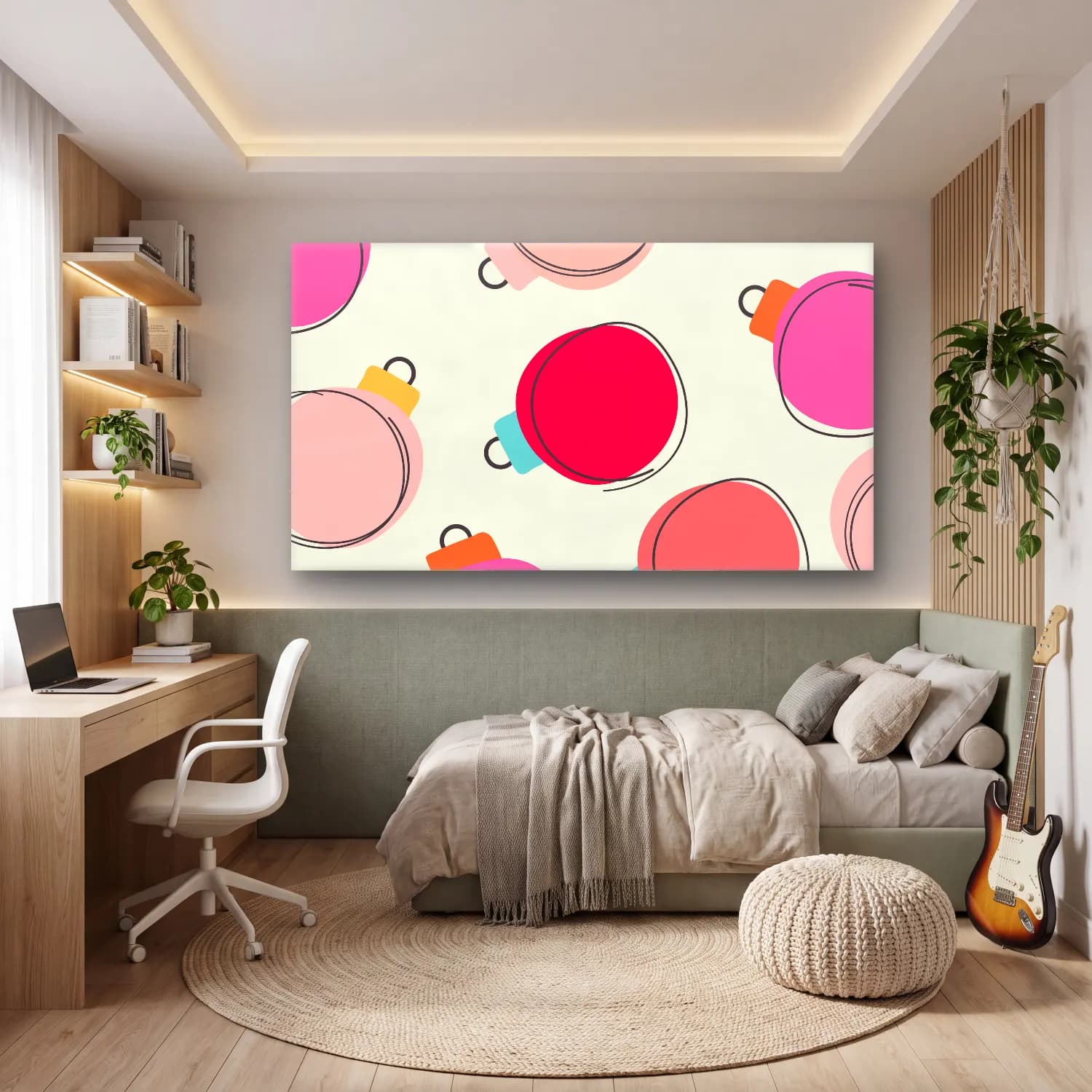 Maksimalist Demlik ve Fincanlar – Pembe Tonlar cam tablo — genç odasında