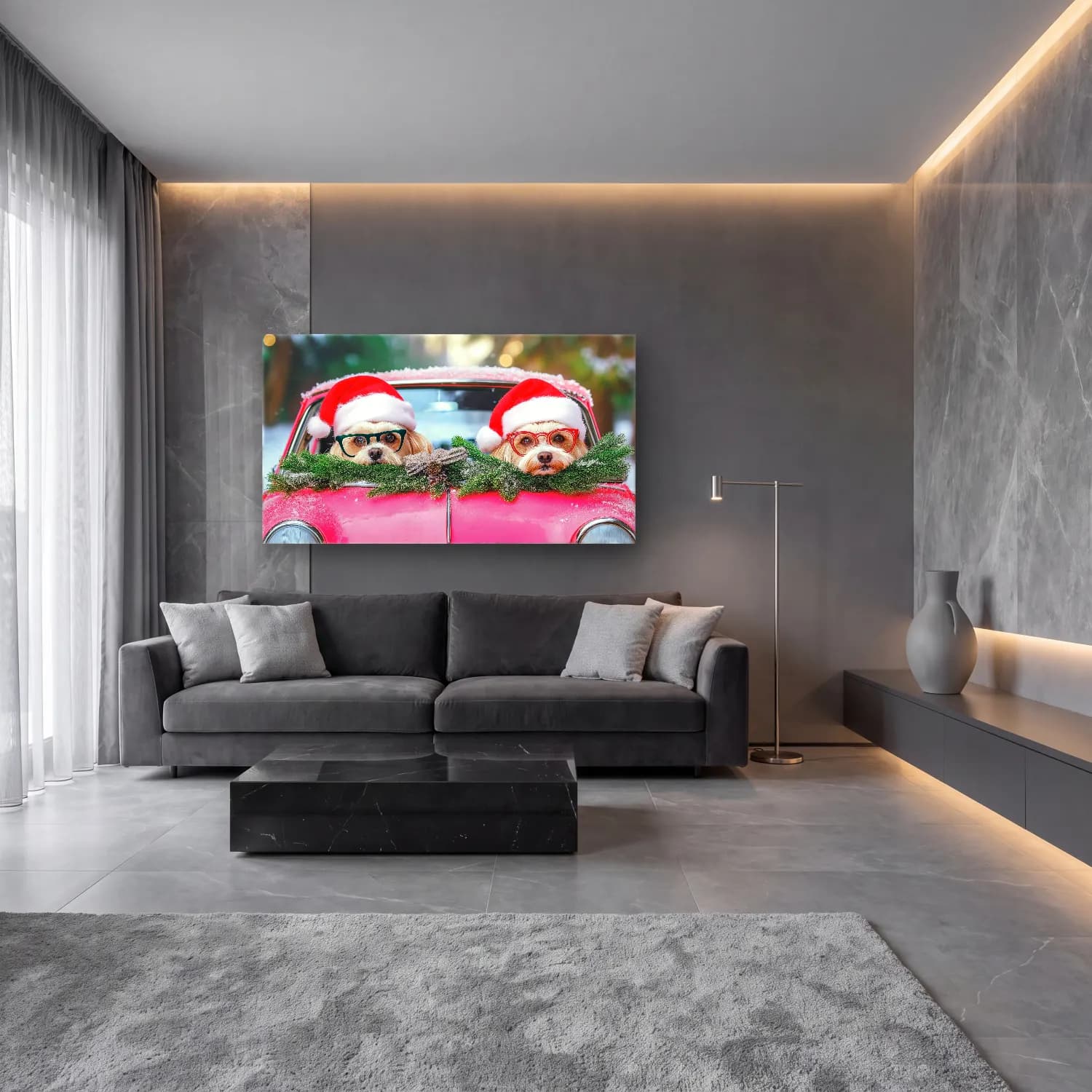 Sevimli İllüstrasyon Noel Baba No. 8 cam tablo — lüks salon duvarında