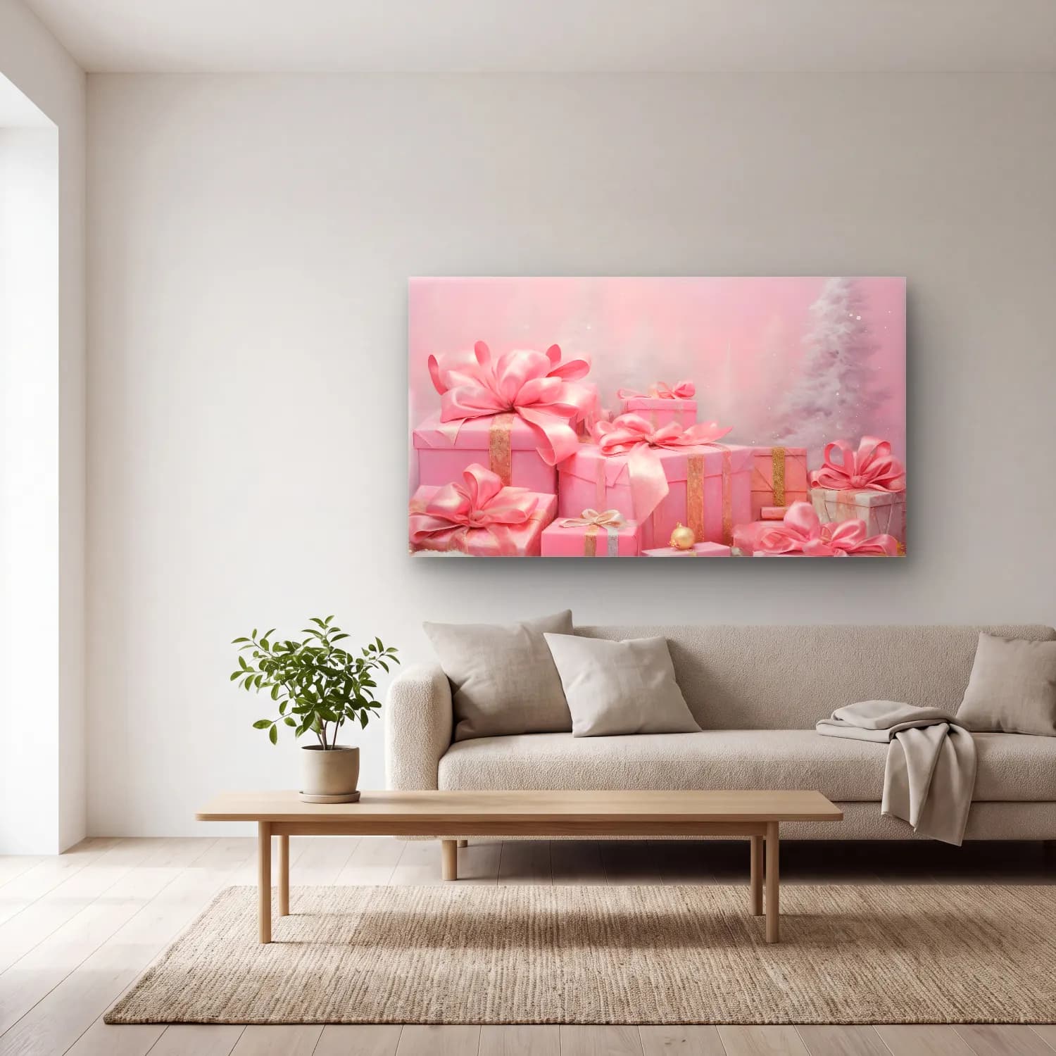 Pastel Hediye Paketleri No. 4 cam tablo — açık renk salonda