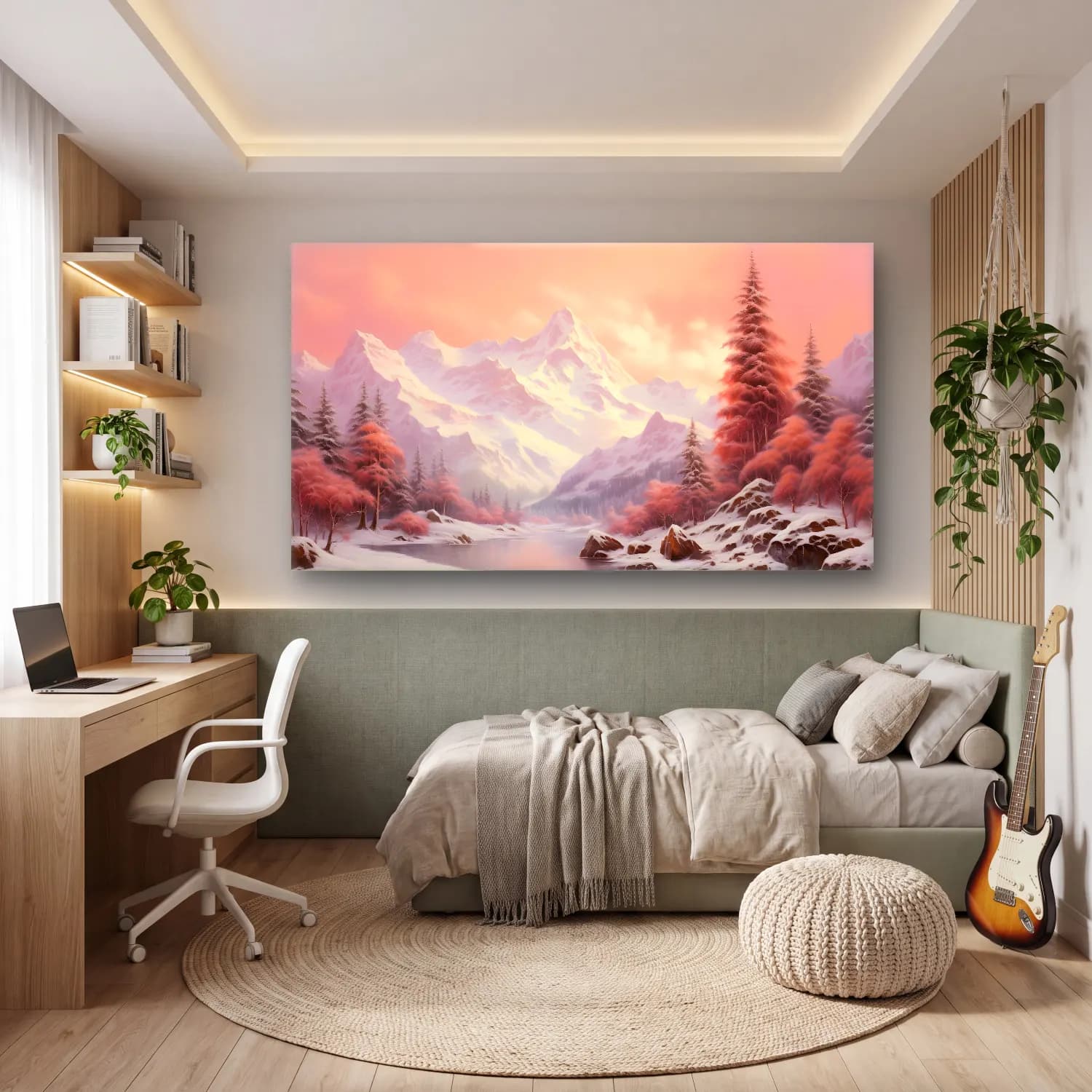 Pastel Karlı Kış Manzarası No. 7 cam tablo — genç odasında
