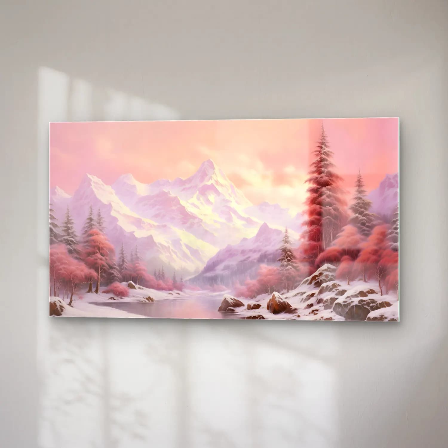 Pastel Karlı Kış Manzarası No. 7 cam tablo — sağ açıdan görünüm
