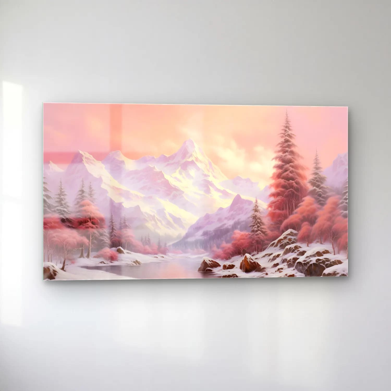 Pastel Karlı Kış Manzarası No. 7 cam tablo — sol açıdan görünüm