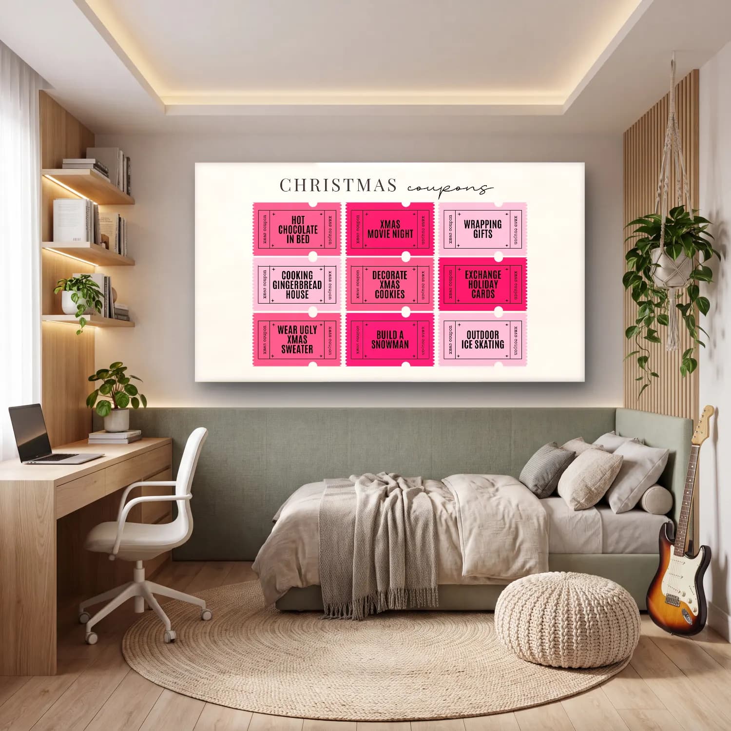 Pastel Yılbaşı Süsleri No. 23 cam tablo — genç odasında