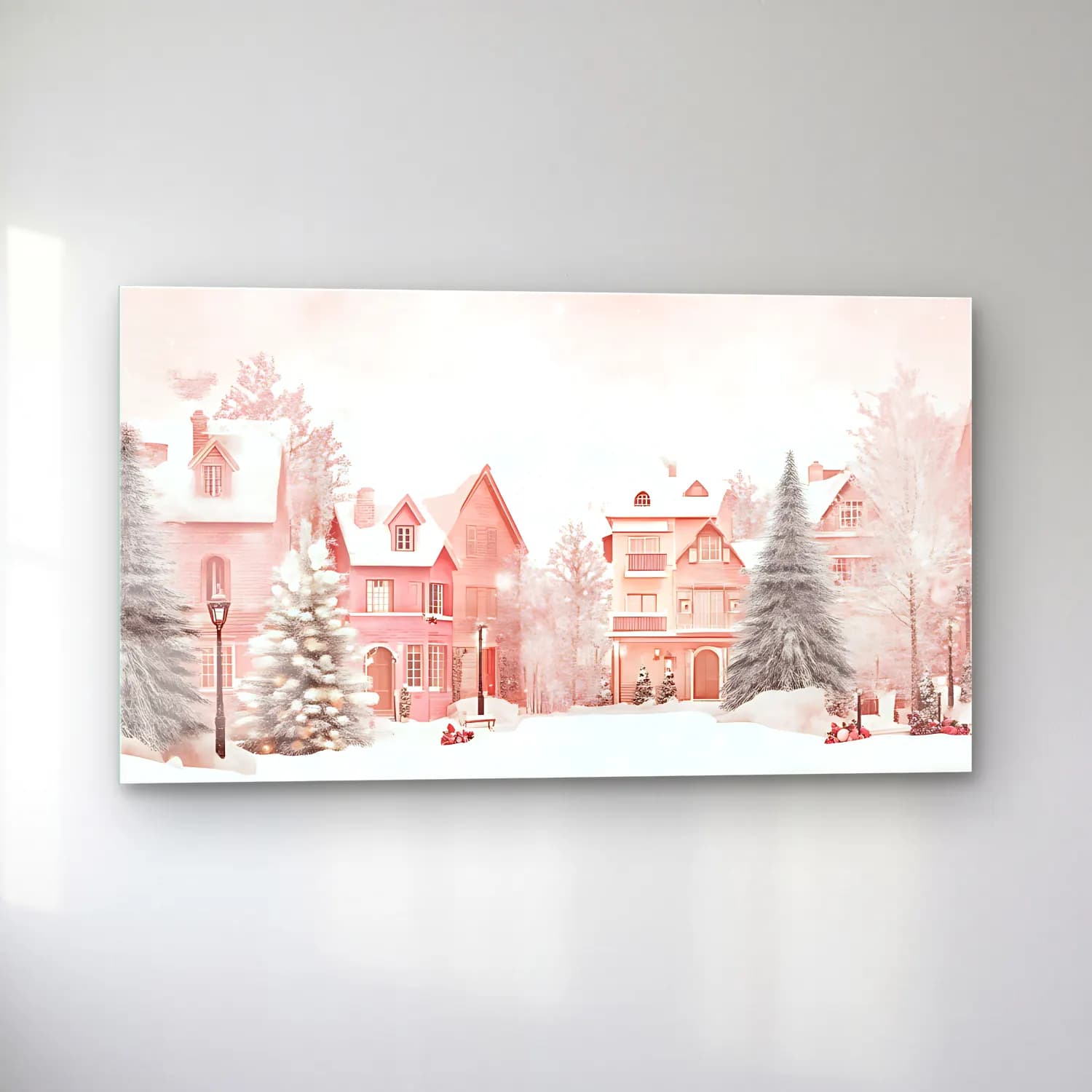 Pastel Karlı Kış Manzarası No. 12 cam tablo — sol açıdan görünüm