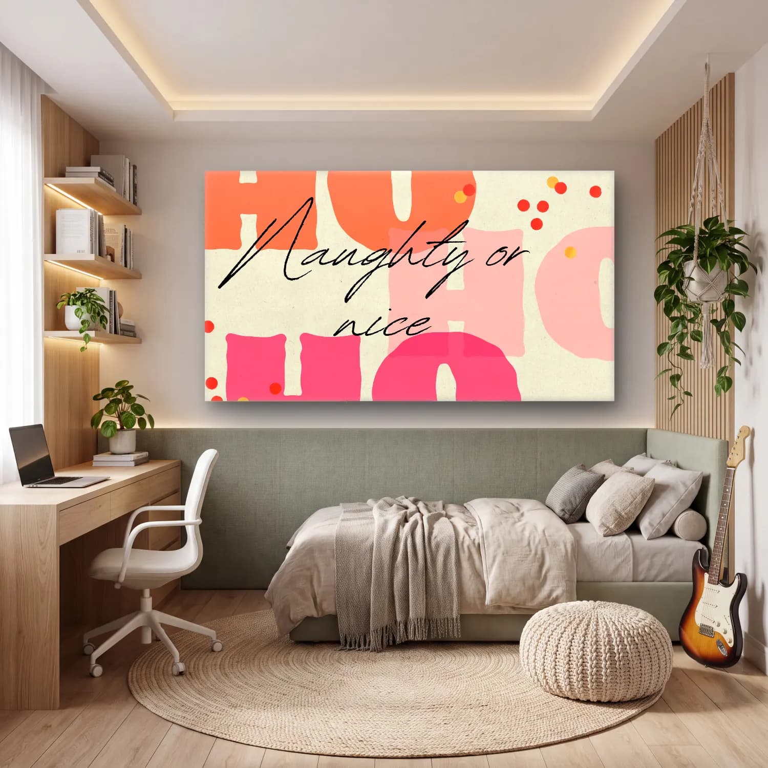 Pastel Yazılı Tasarım No. 130 cam tablo — genç odasında
