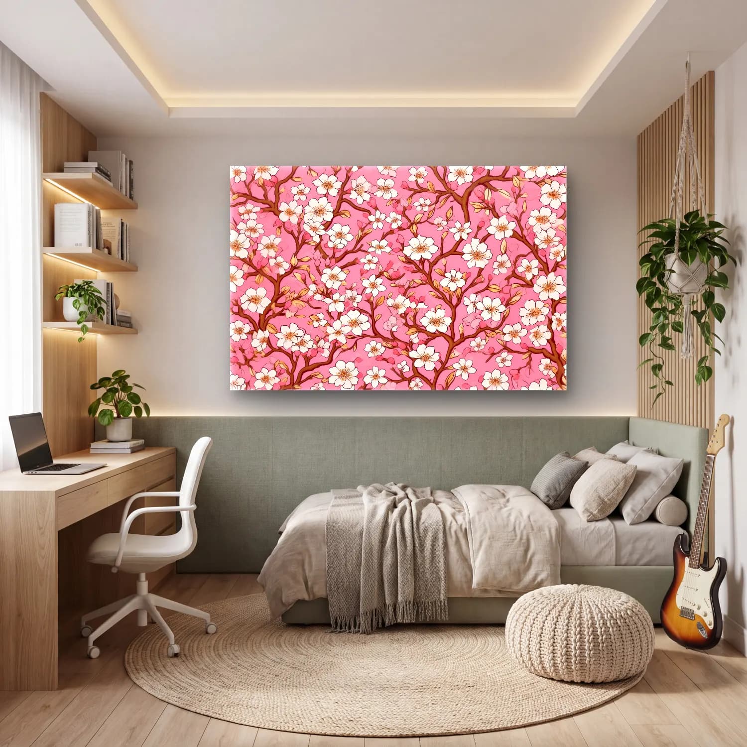 Pastel Kiraz Çiçekleri No. 23 cam tablo — genç odasında