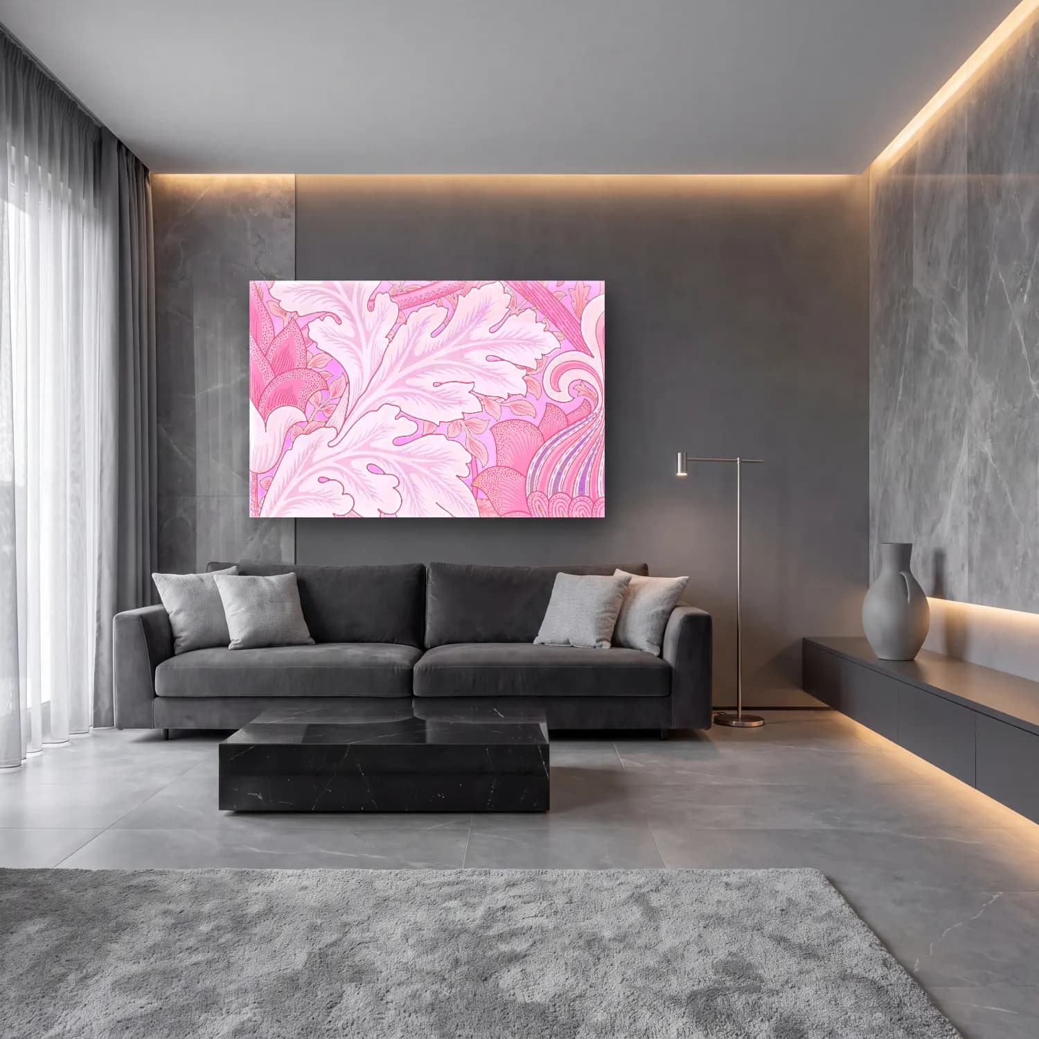 Pastel Çiçek Deseni No. 220 cam tablo — lüks salon duvarında