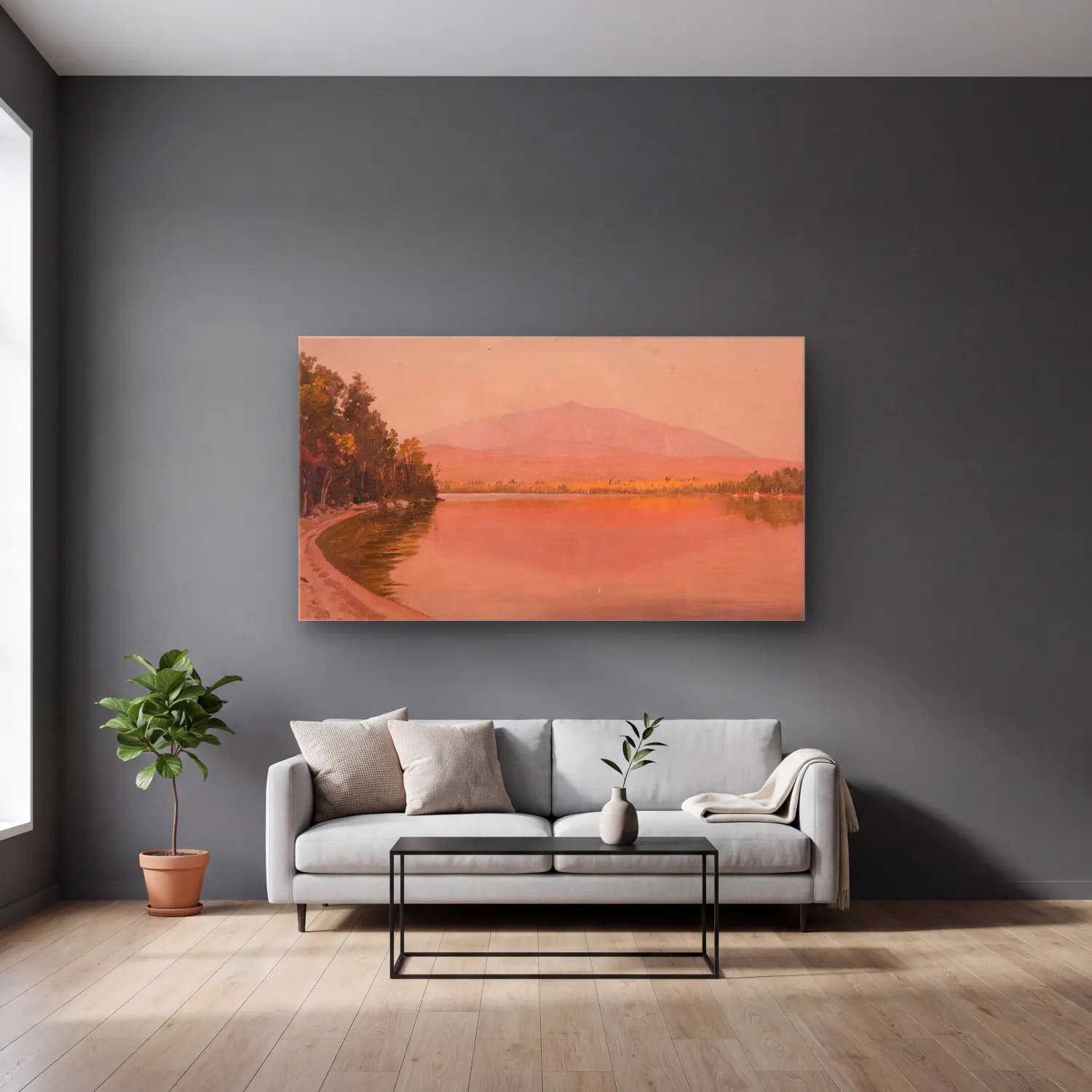 Frederic Edwin Church – Mt. Katahdin from Togue Pond cam tablo — gri duvarlı salonda